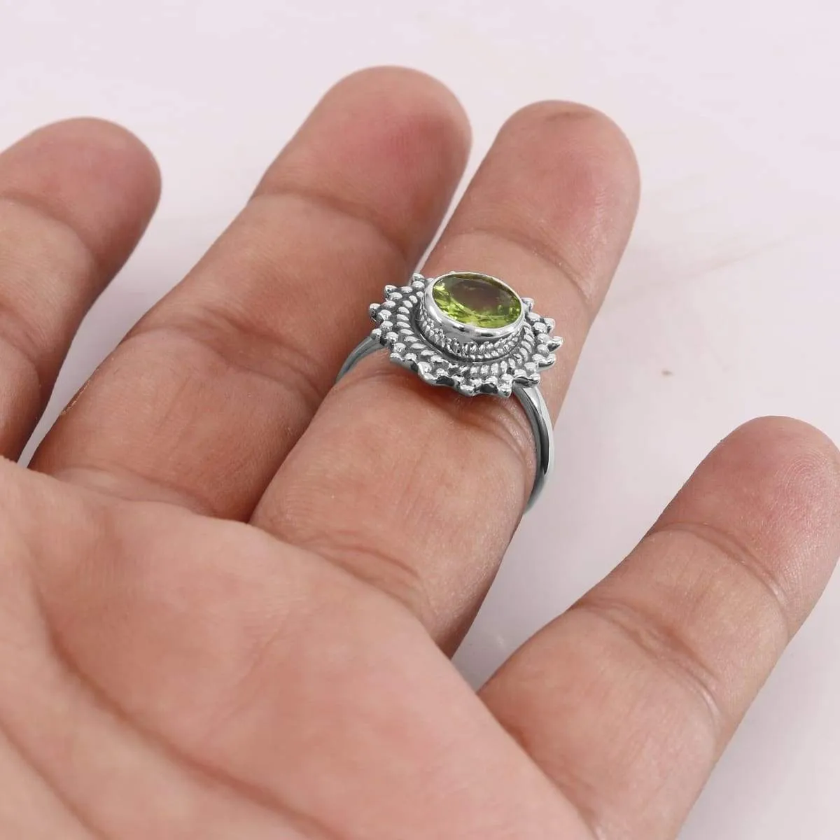 Boho Peridot 925 Sterling Silver Ring,Handmade Jewelry, August Birthstone, For Women's