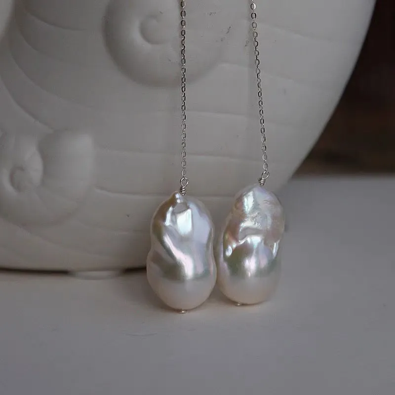 Bridal Drop White Freshwater Extra Large Baroque Pearl Earrings