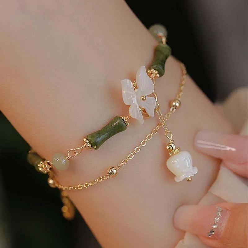 Butterfly Bamboo Nodes Lily Pendant Bracelet