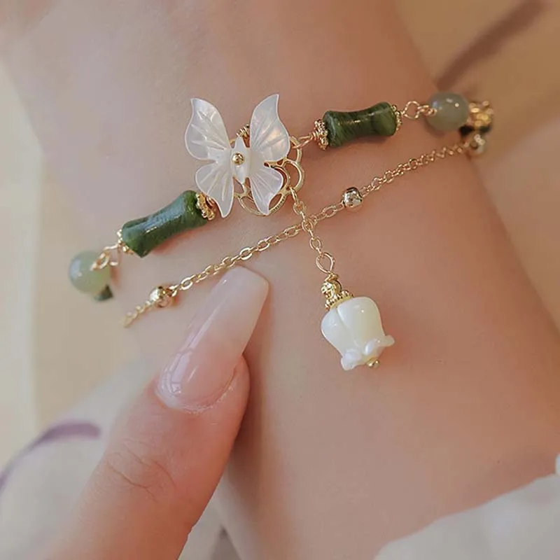 Butterfly Bamboo Nodes Lily Pendant Bracelet