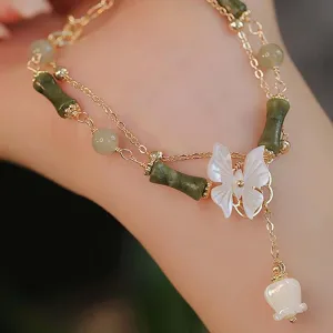 Butterfly Bamboo Nodes Lily Pendant Bracelet