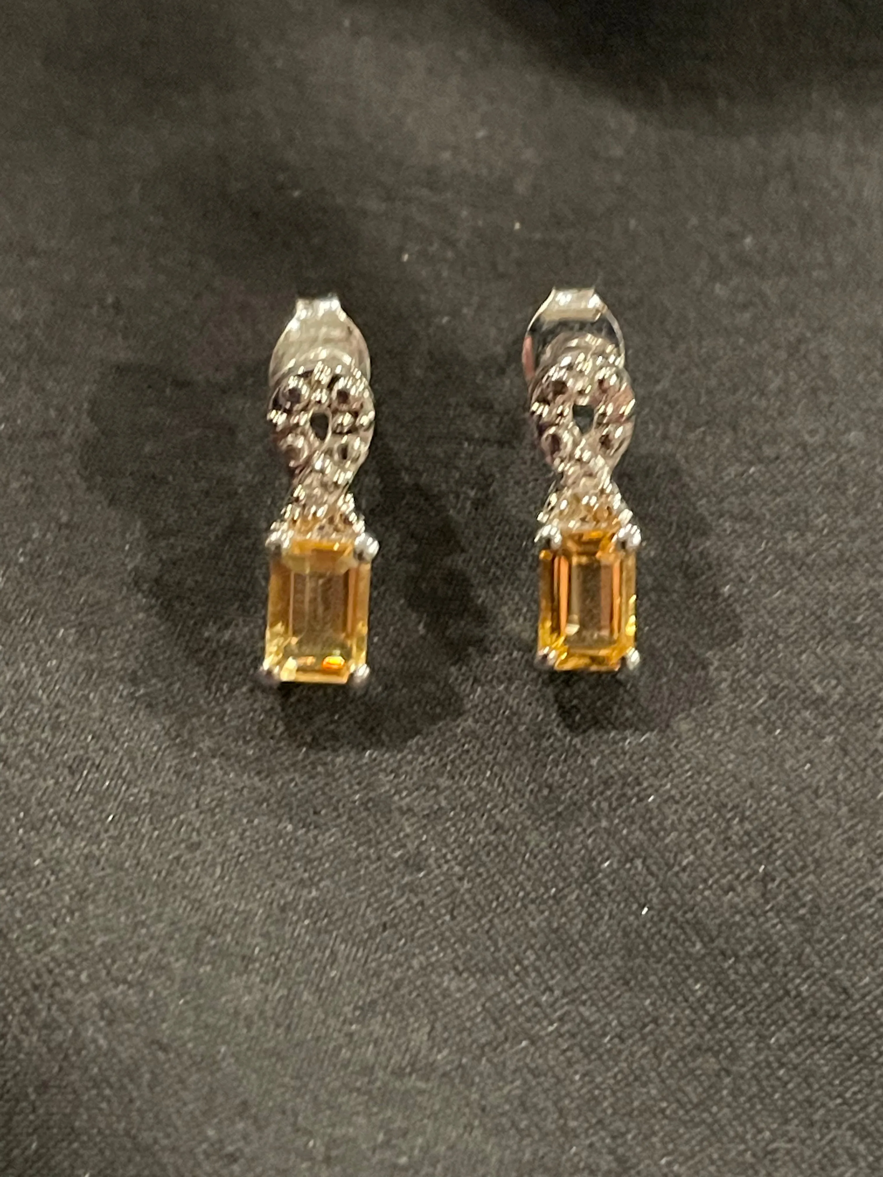 Citrine & White Zircon, 925 Sterling Silver Stud Earrings