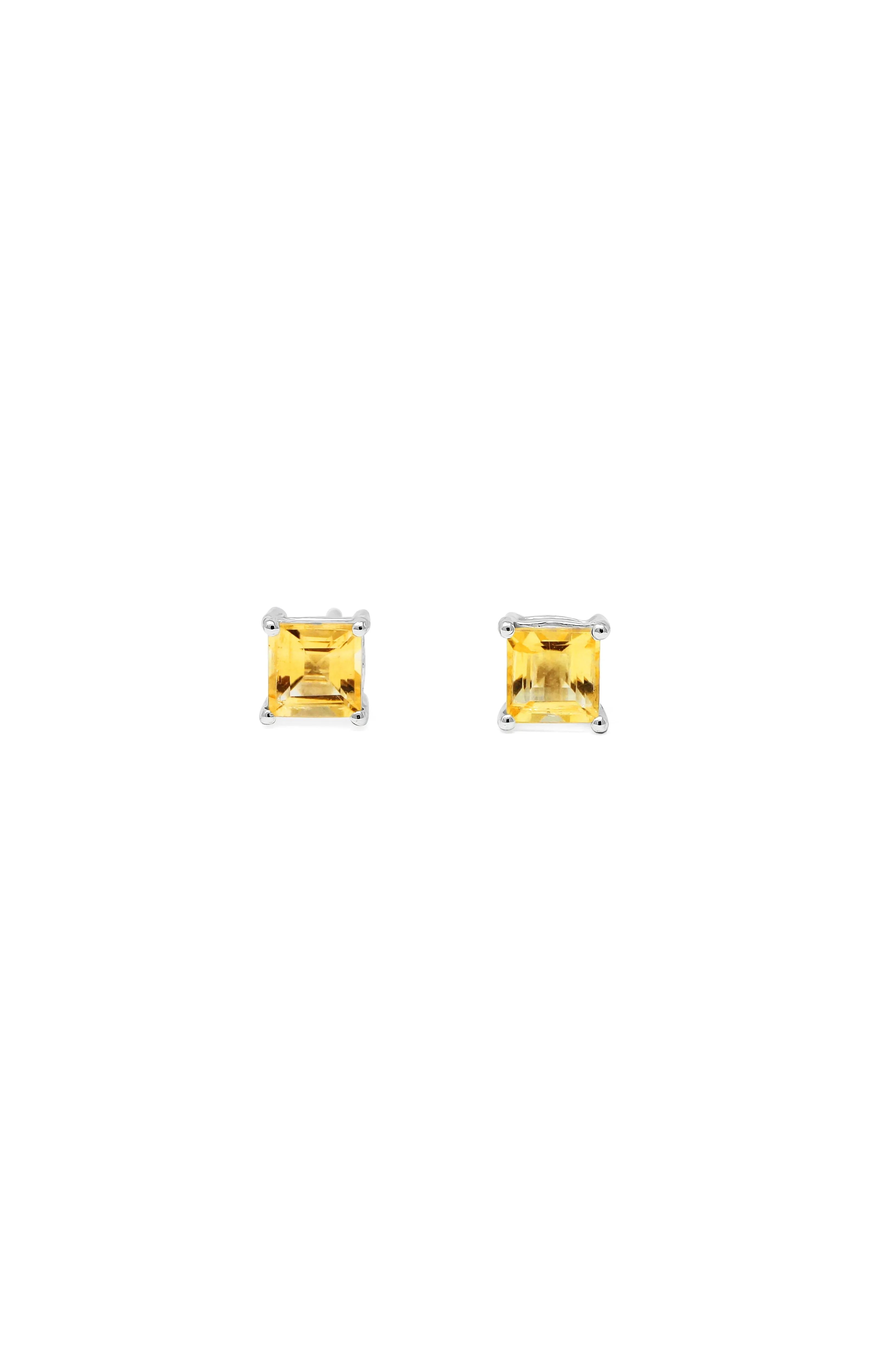 Classic Princess Cut Citrine Sterling Silver Stud Earrings