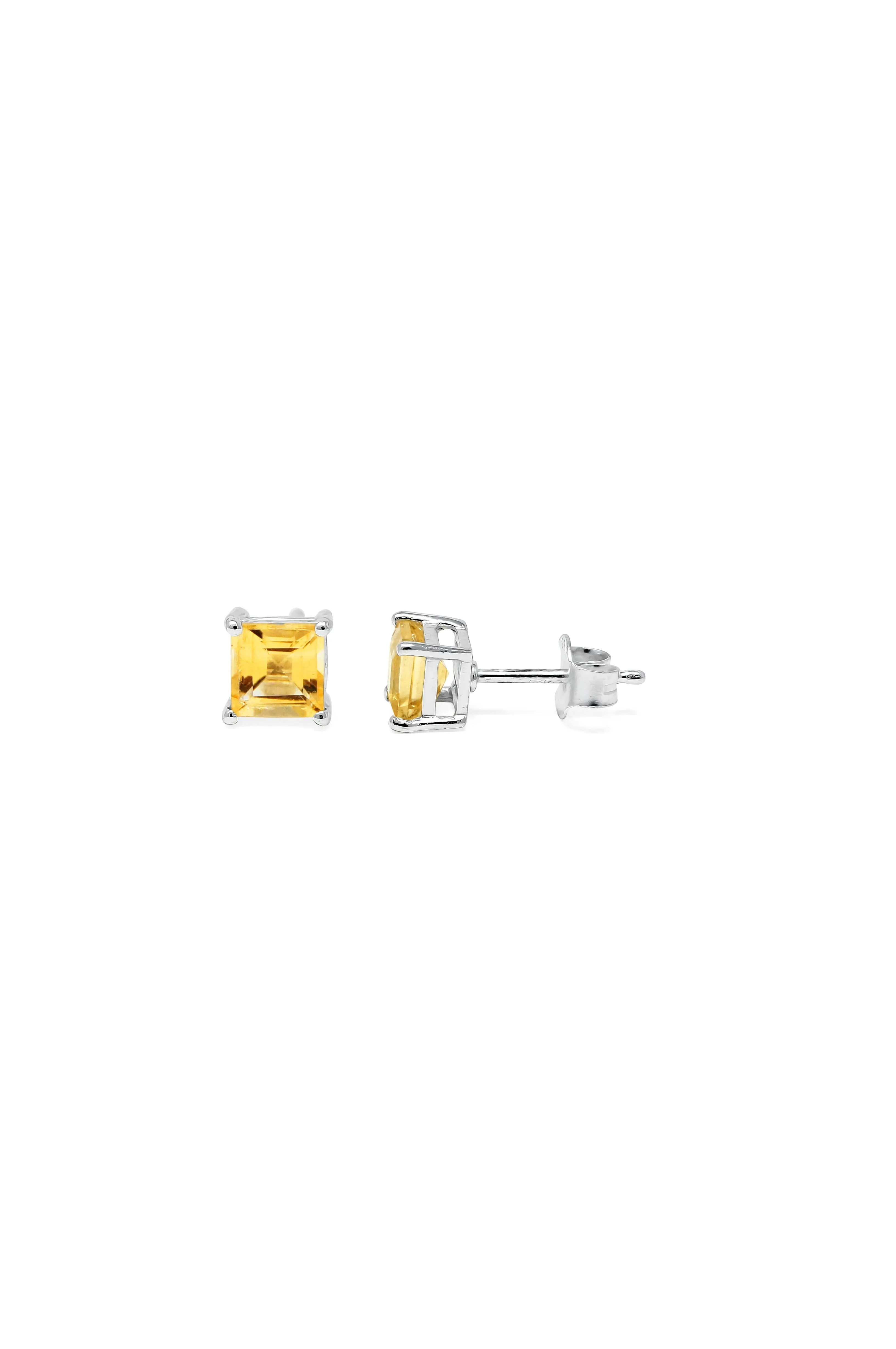 Classic Princess Cut Citrine Sterling Silver Stud Earrings