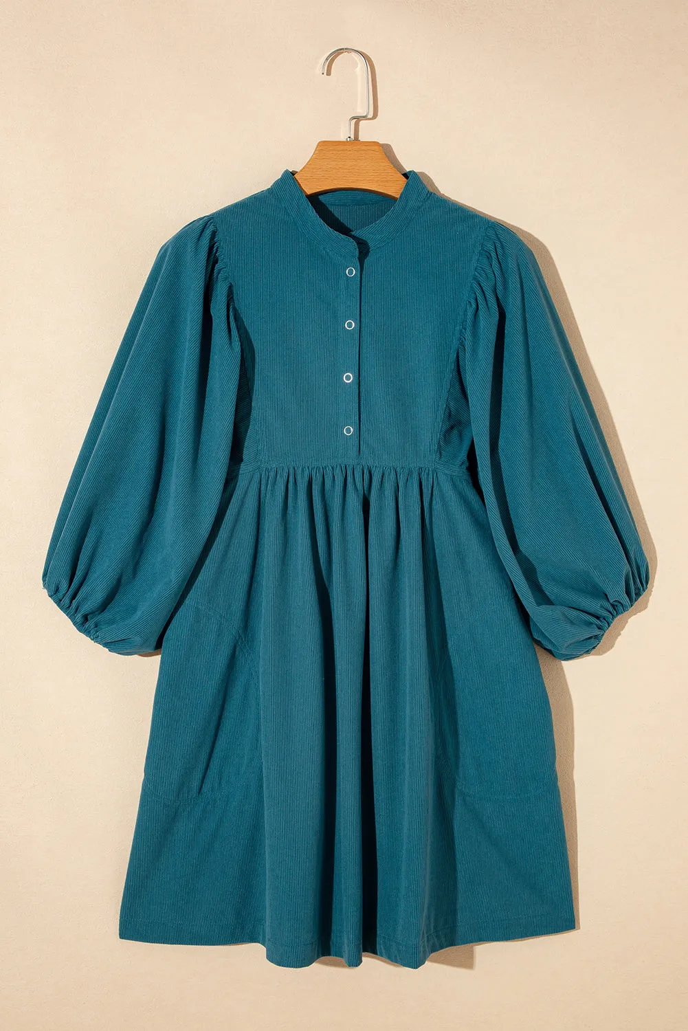 Corduroy Buttoned 3/4 Sleeve Dress