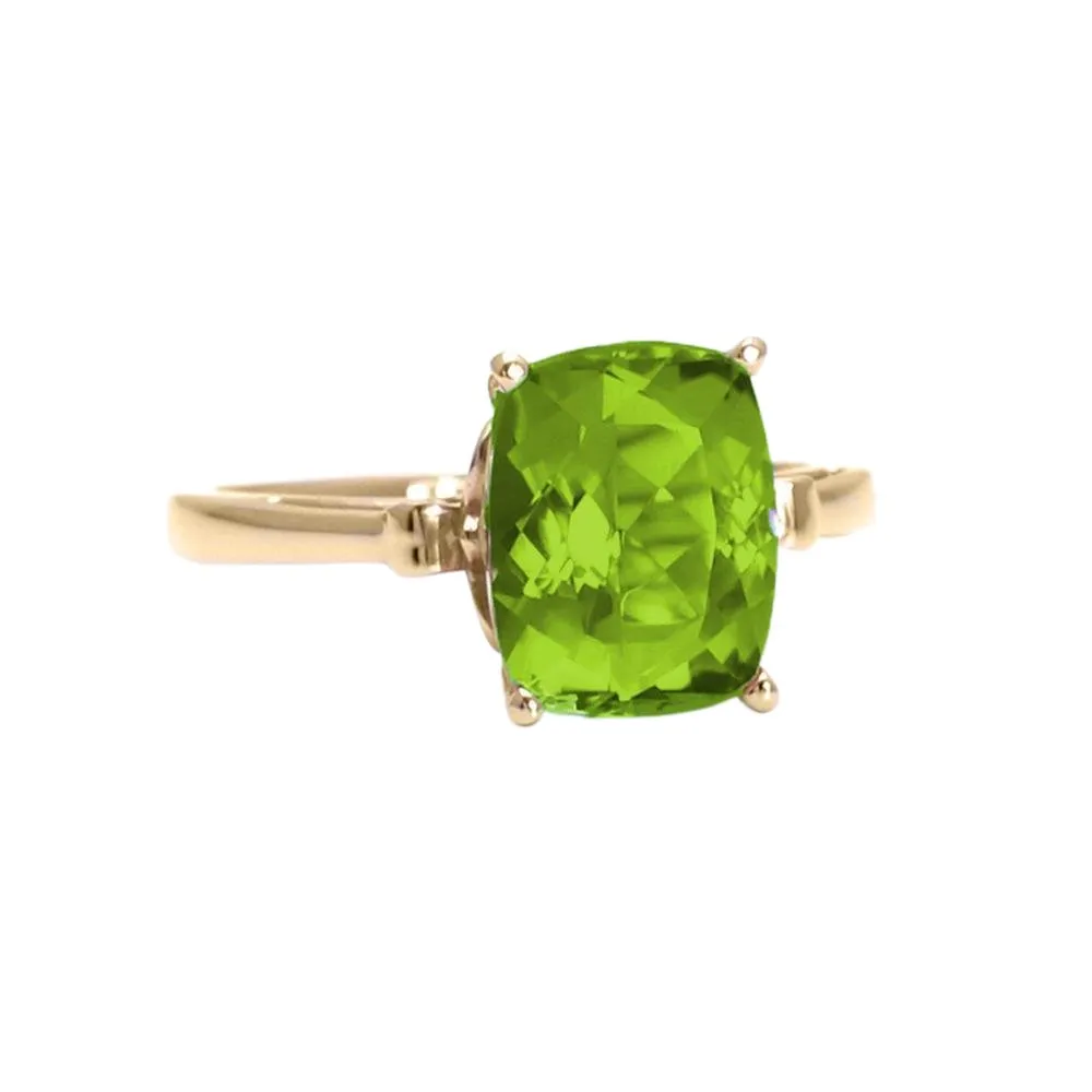 Cushion Cut Peridot Ring Fleur De Lis Solitaire August Birthstone