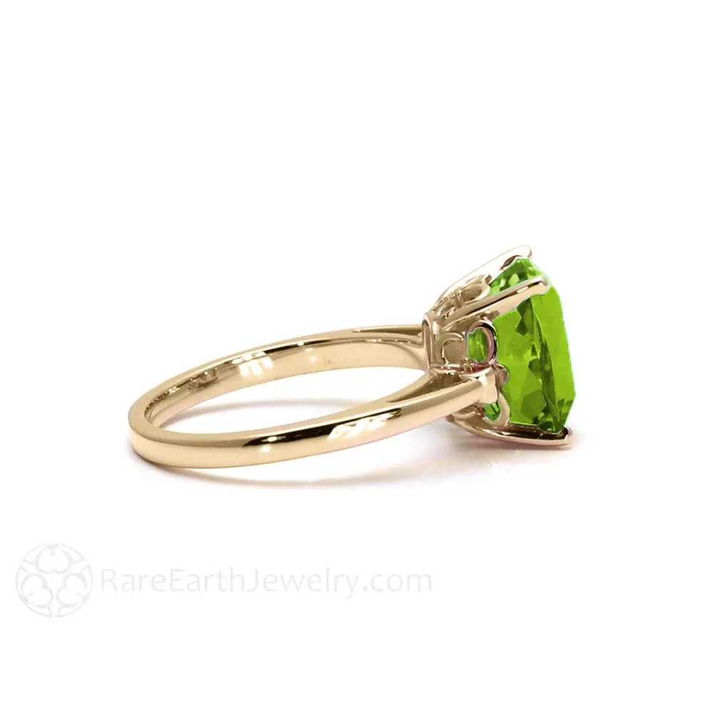 Cushion Cut Peridot Ring Fleur De Lis Solitaire August Birthstone