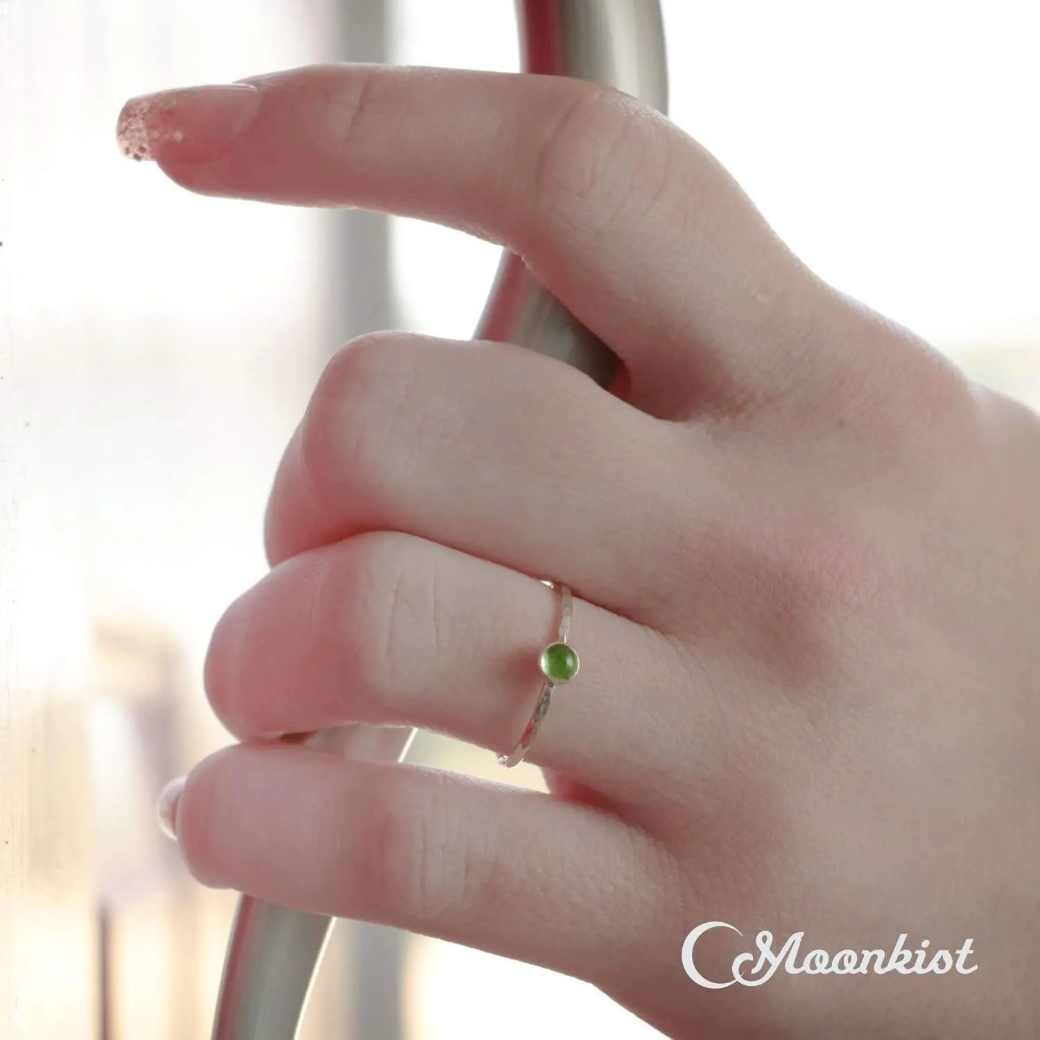 Dainty Silver Peridot Pinky Ring | Moonkist Designs