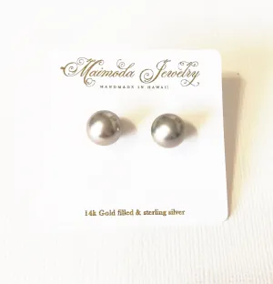 Earrings Momi - silver Tahitian pearls (E332)