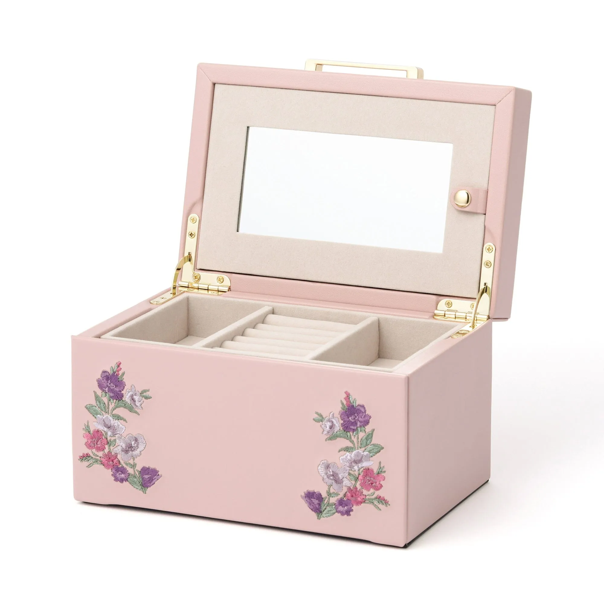 Embroidery Flower Jewelry Box Small Pink