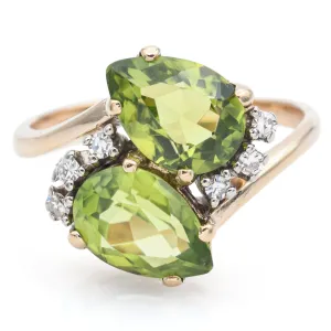 Estate 14K Yellow Gold Peridot & Diamond Band Ring Size 8