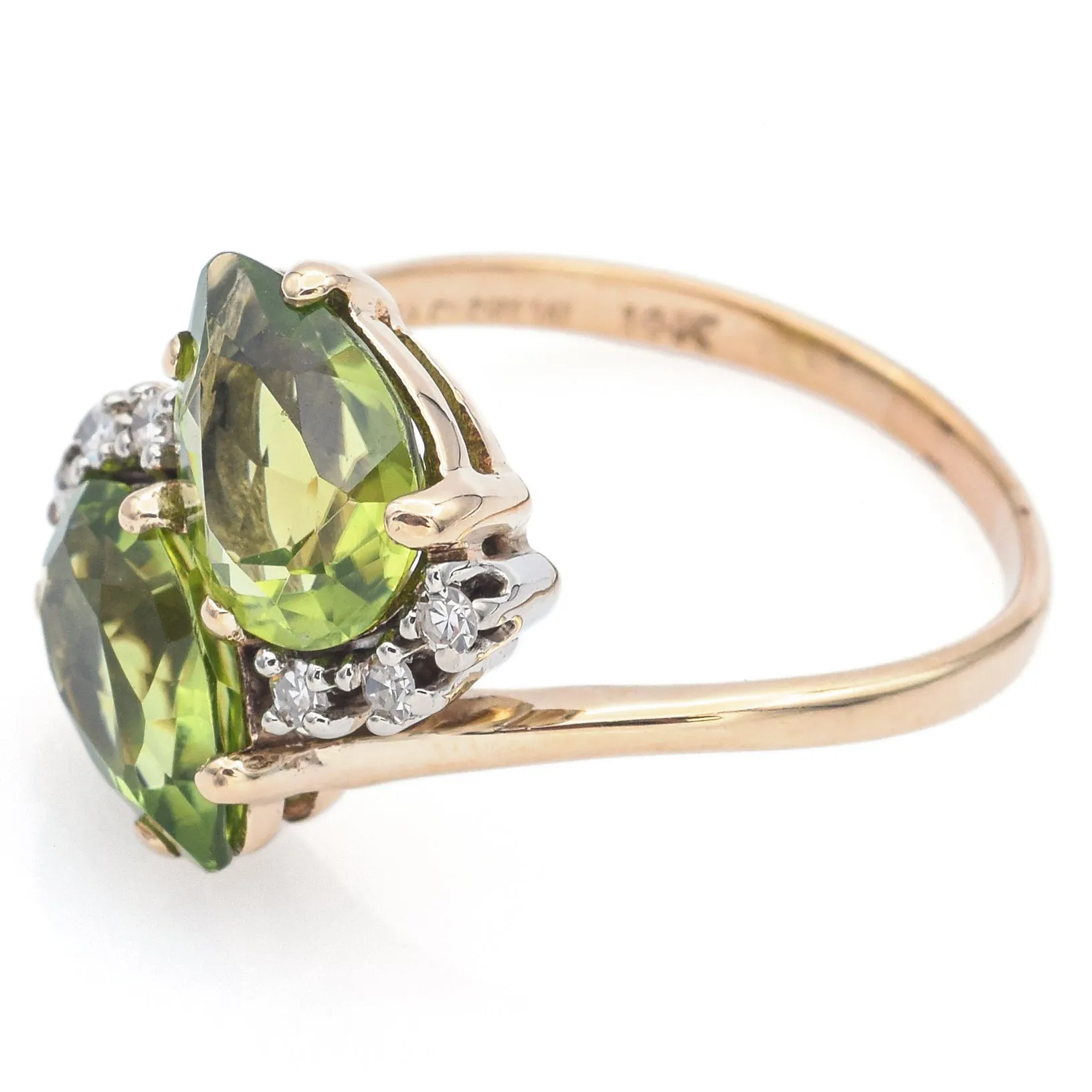 Estate 14K Yellow Gold Peridot & Diamond Band Ring Size 8