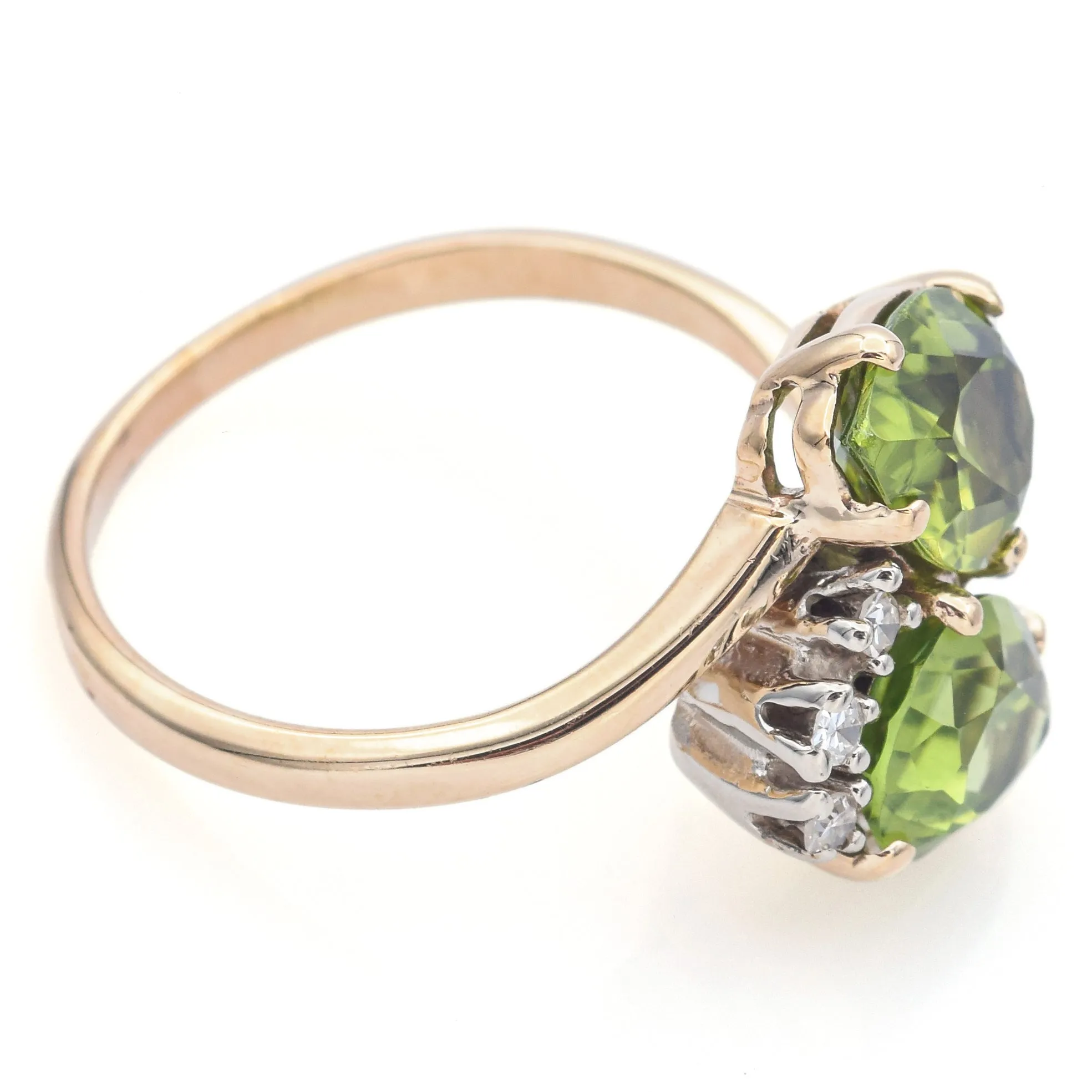 Estate 14K Yellow Gold Peridot & Diamond Band Ring Size 8