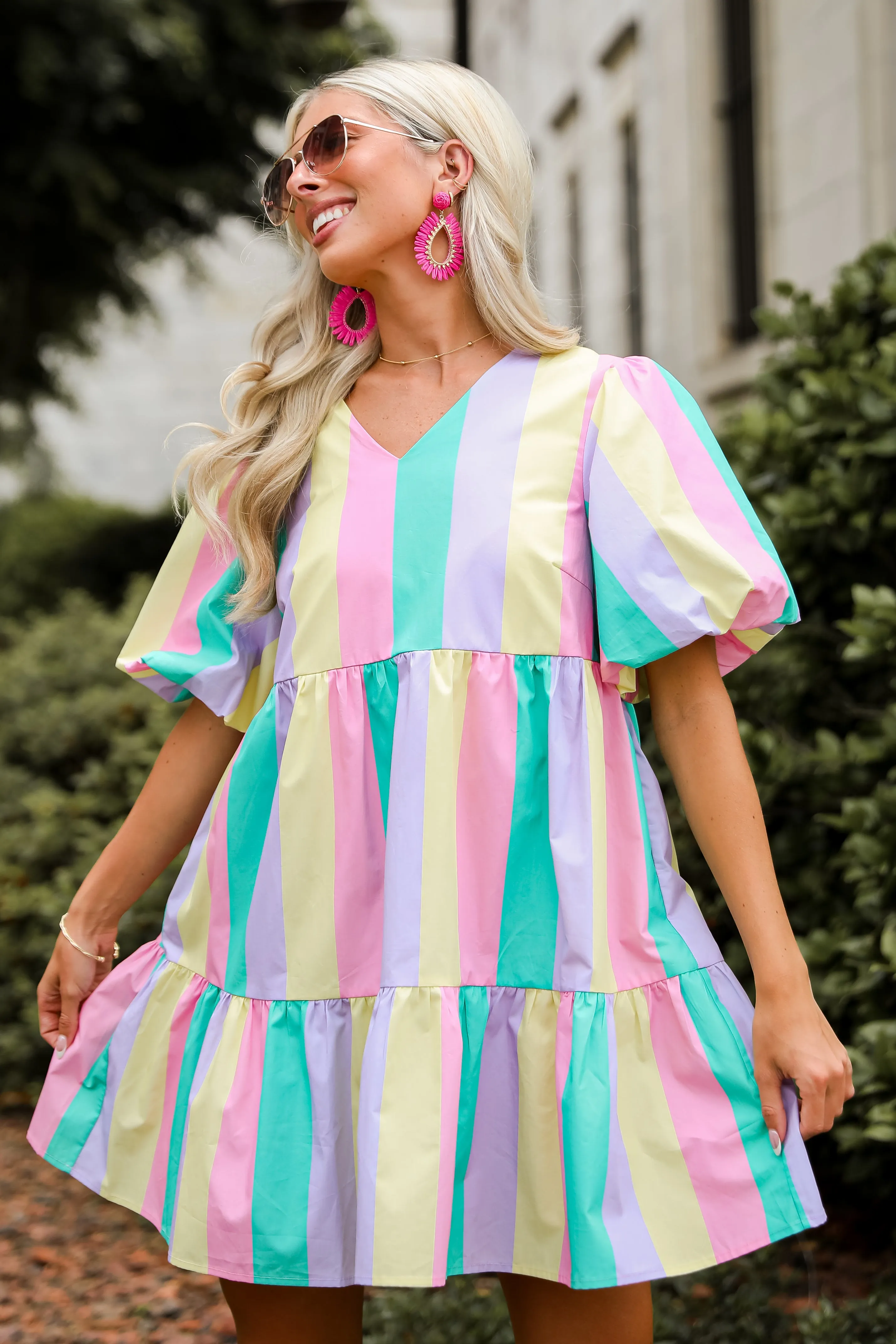 FINAL SALE - Vivid Moment Multi Striped Tiered Mini Dress