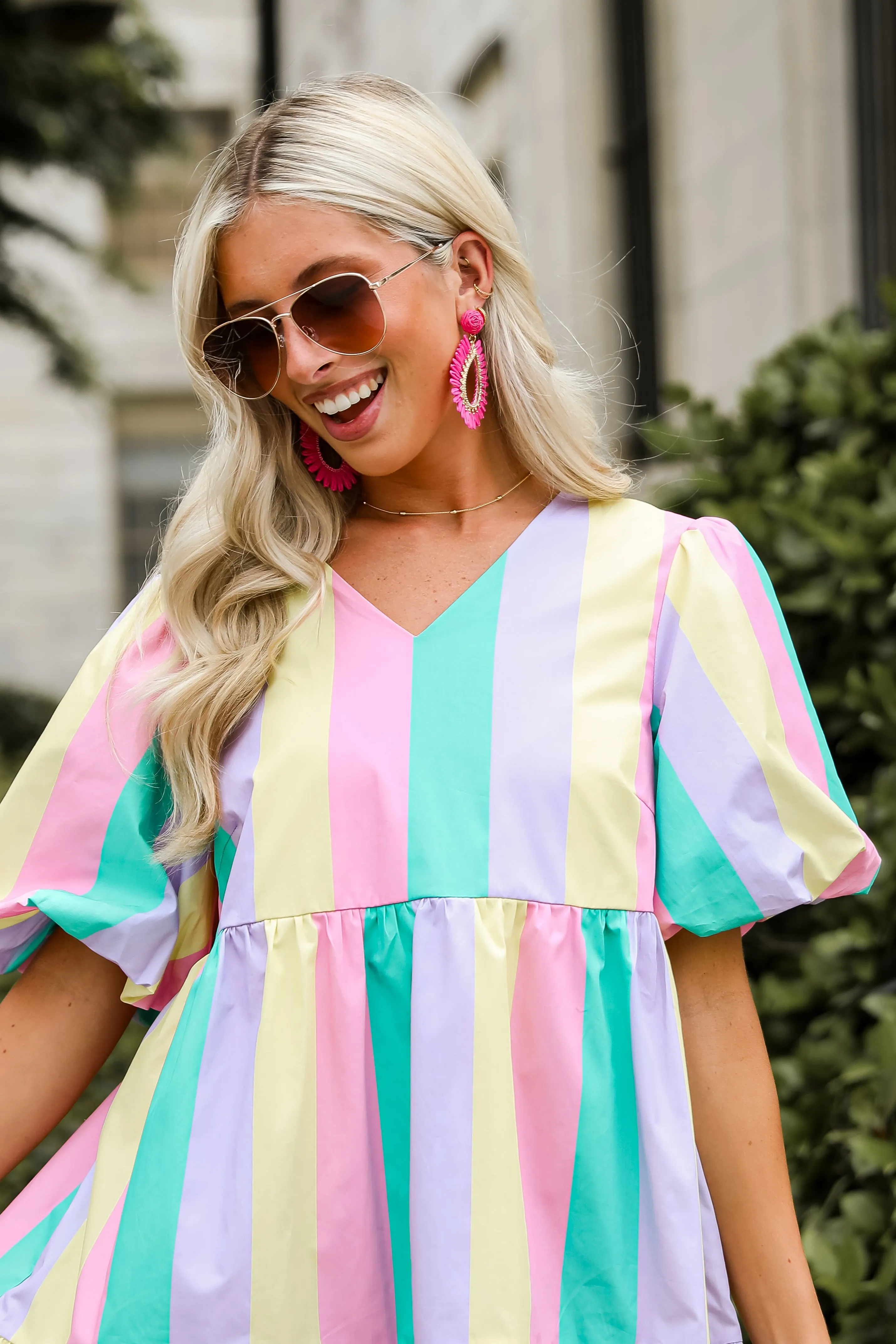 FINAL SALE - Vivid Moment Multi Striped Tiered Mini Dress