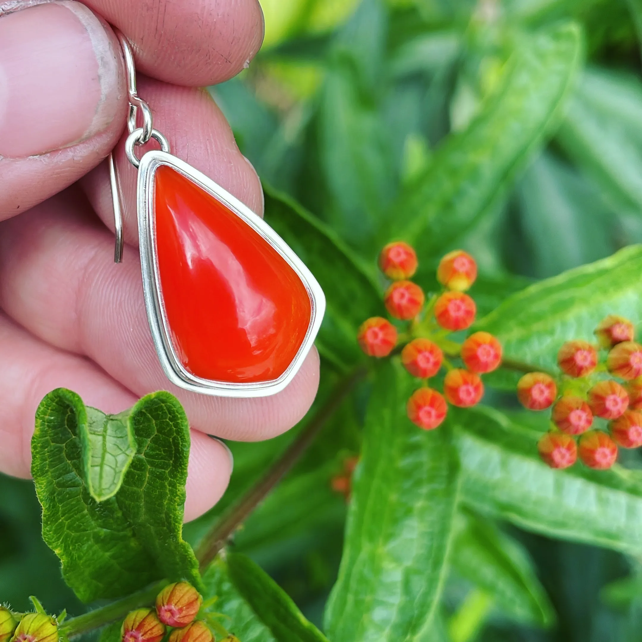 Fire Agate and Sterling Silver Earrings