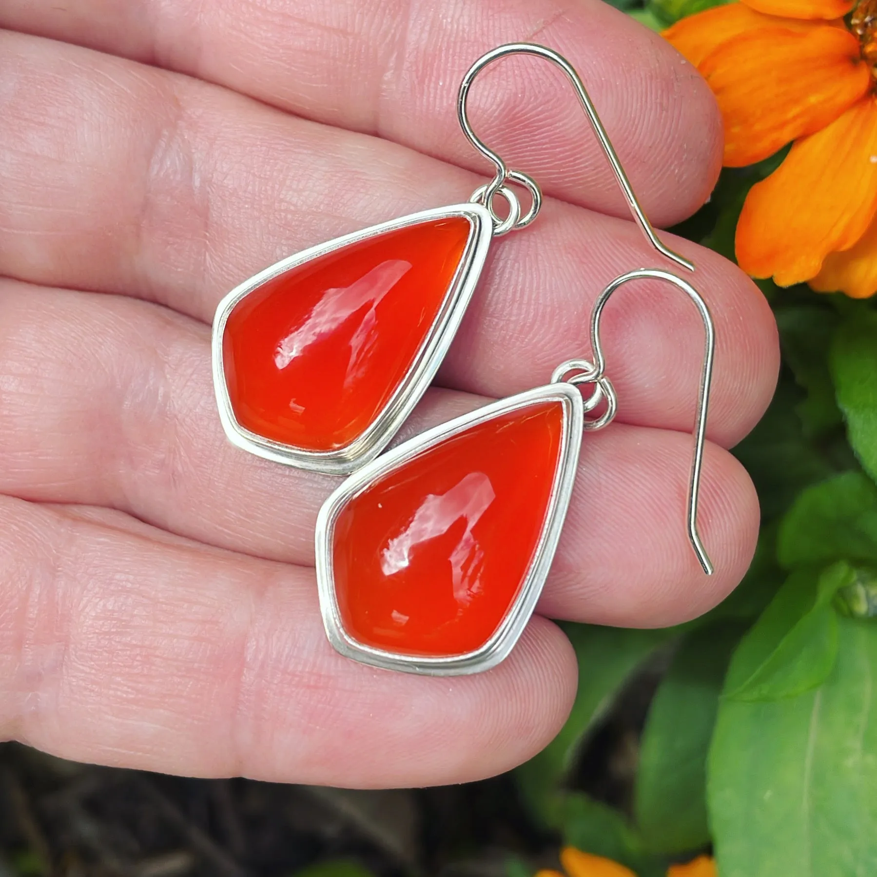 Fire Agate and Sterling Silver Earrings