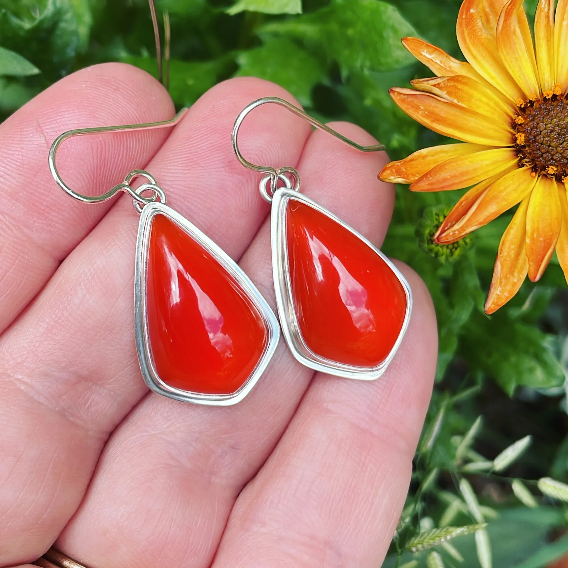 Fire Agate and Sterling Silver Earrings