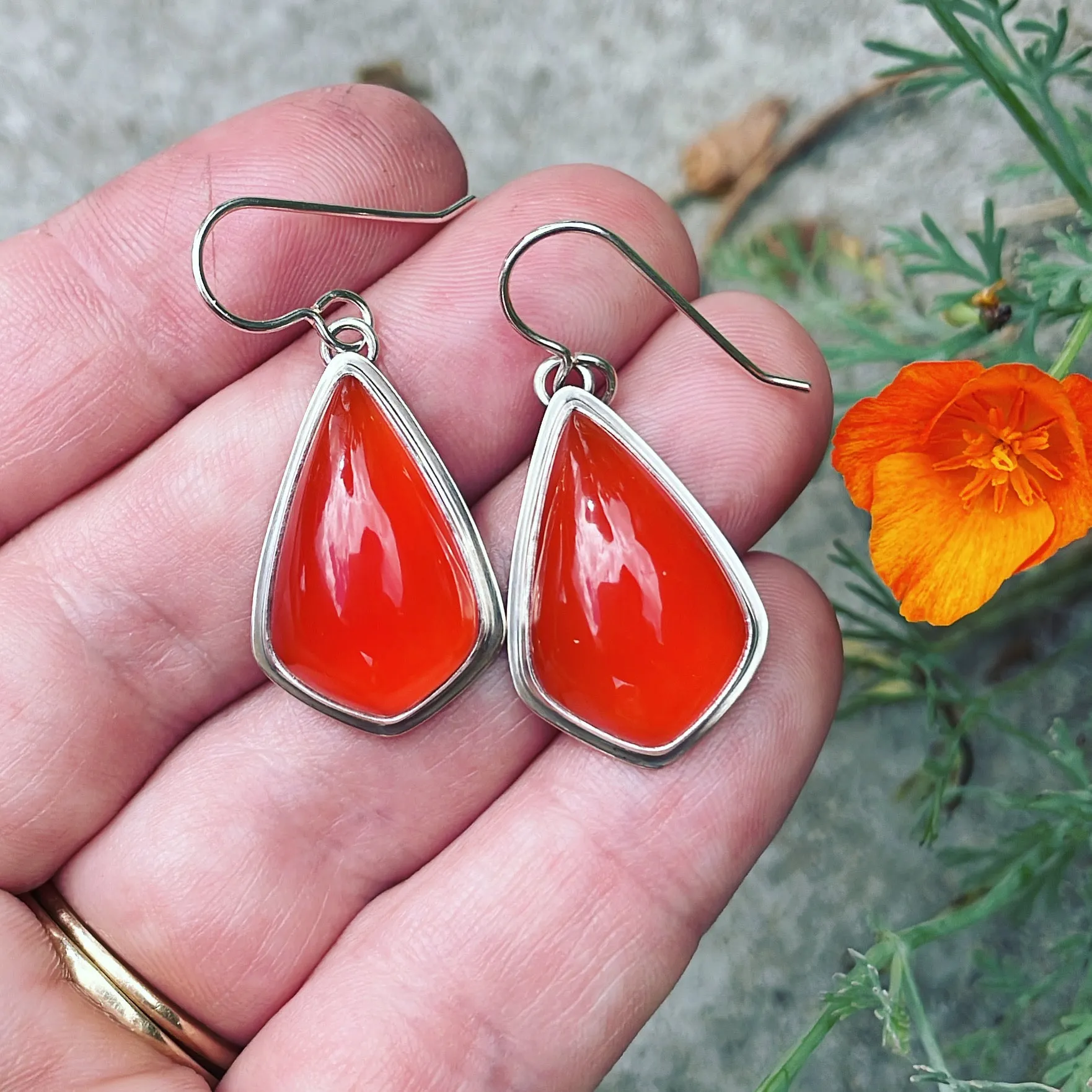 Fire Agate and Sterling Silver Earrings