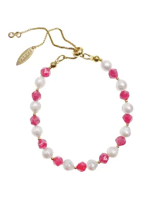 Freshwater Pearls and Pink Rhodochrosite Adjustable Bracelet LB002