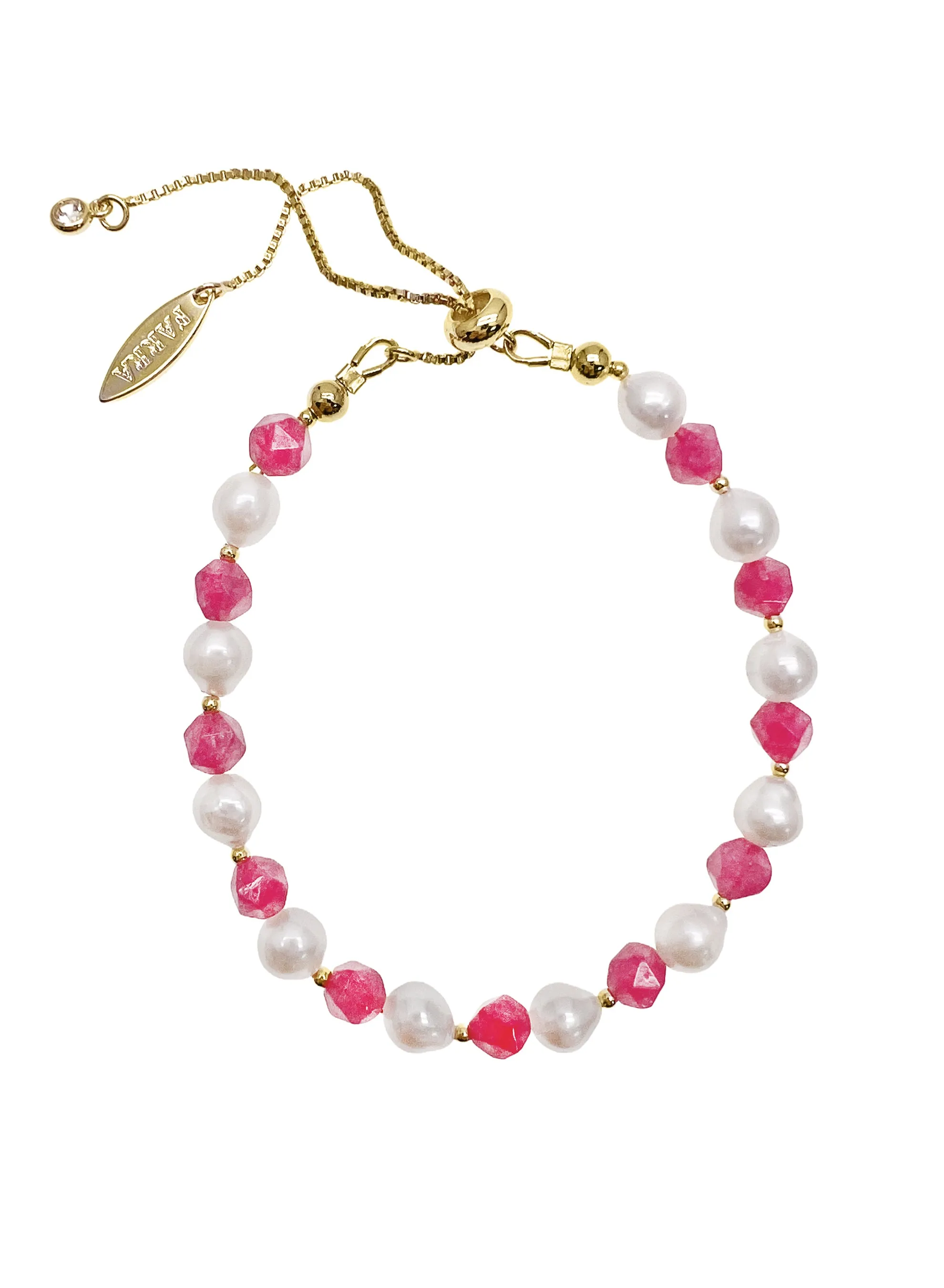 Freshwater Pearls and Pink Rhodochrosite Adjustable Bracelet LB002