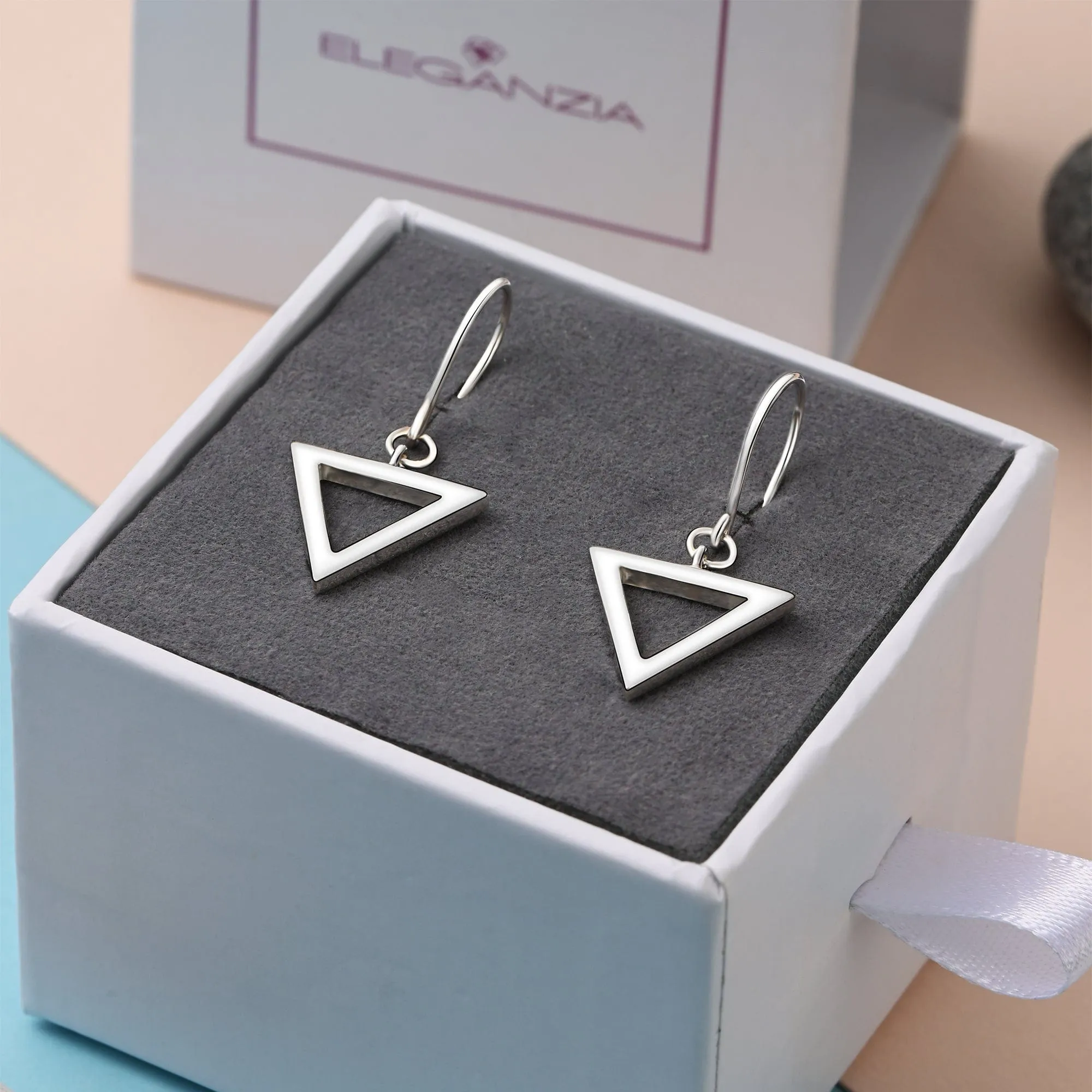 Geometric Triangle Sterling Silver Dangle Earrings