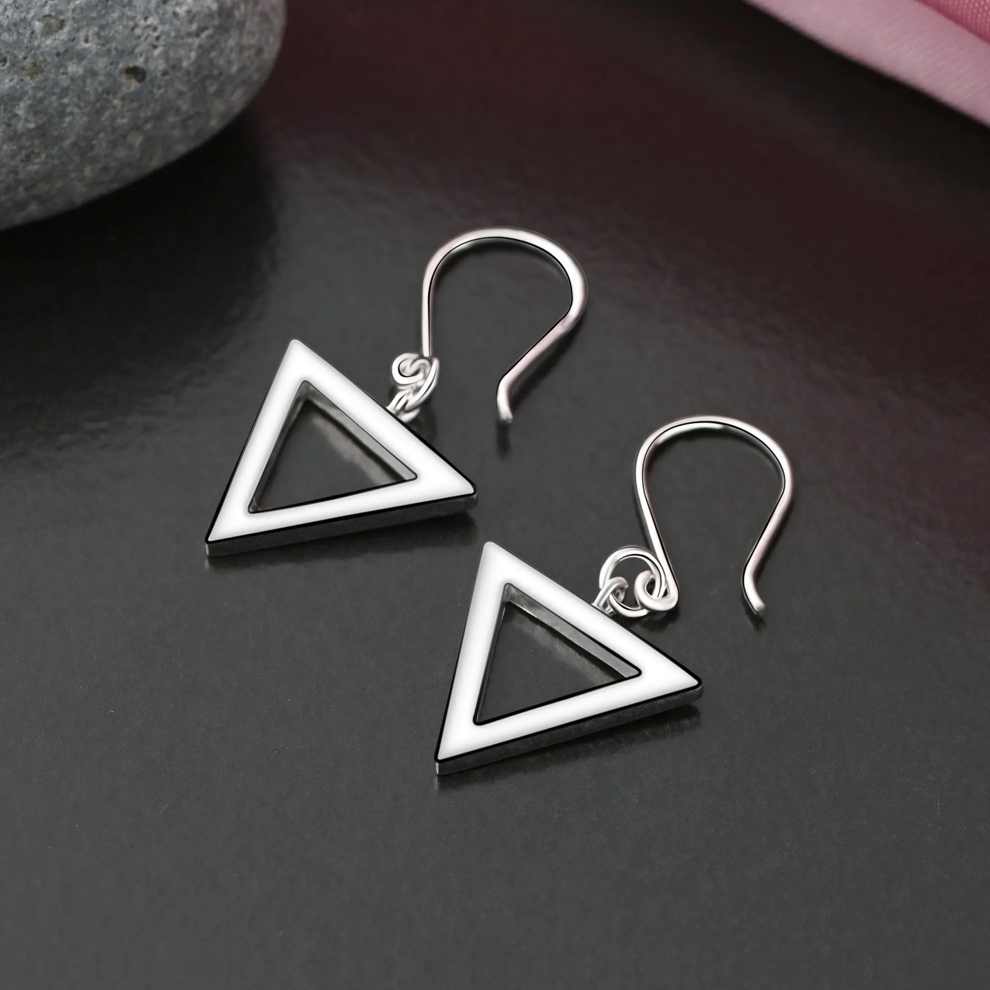 Geometric Triangle Sterling Silver Dangle Earrings