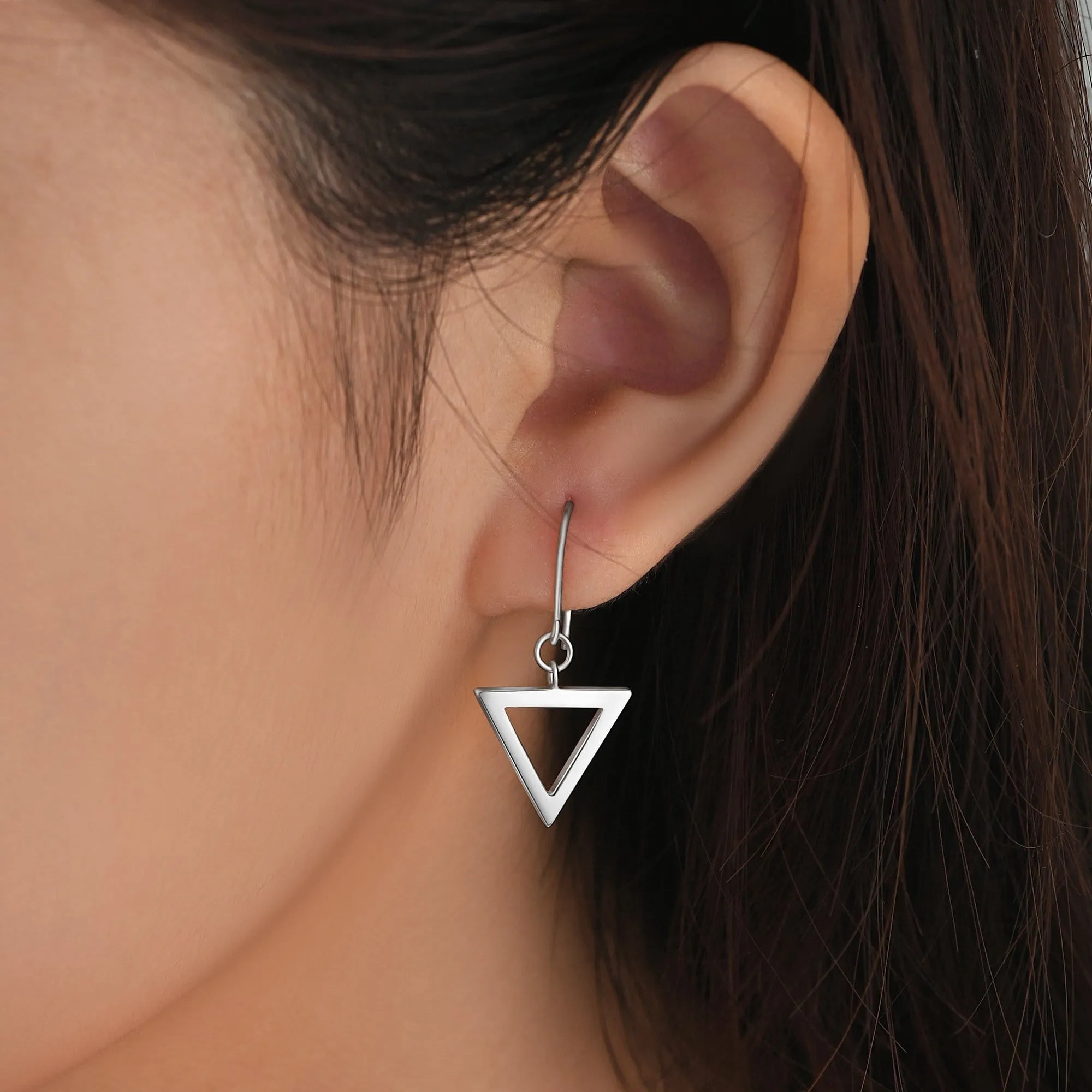 Geometric Triangle Sterling Silver Dangle Earrings