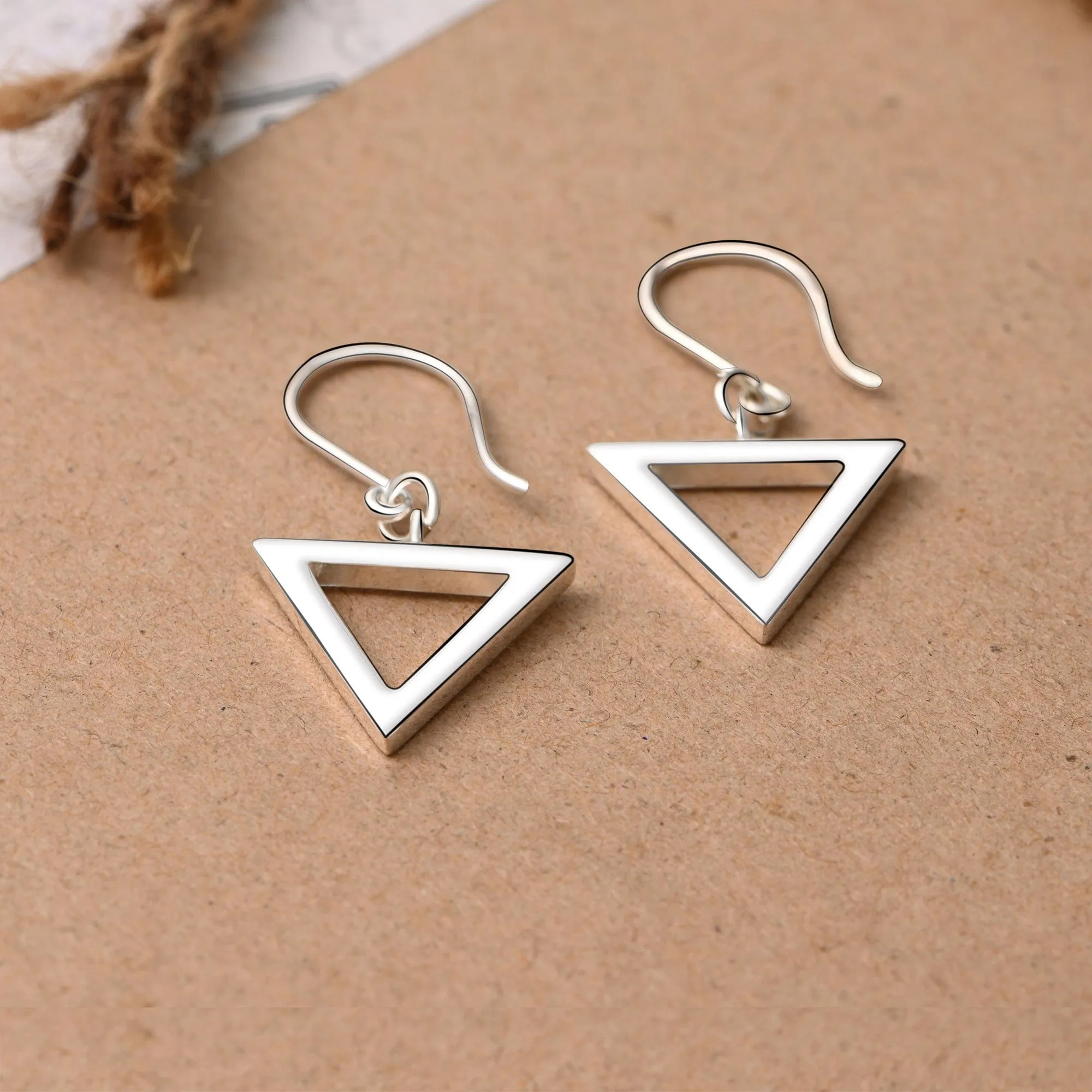 Geometric Triangle Sterling Silver Dangle Earrings