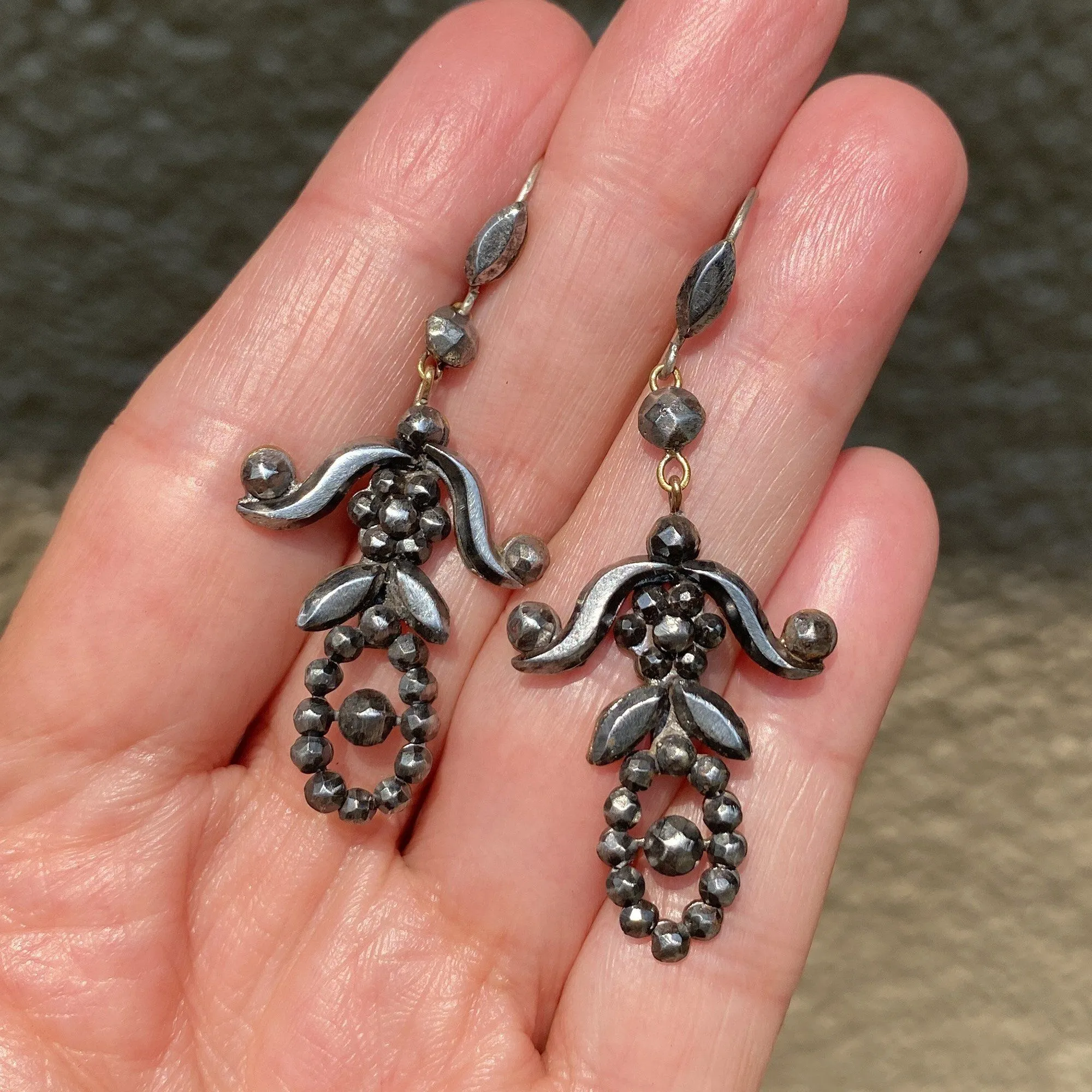 Georgian Victorian Cut Steel Chandelier Earrings