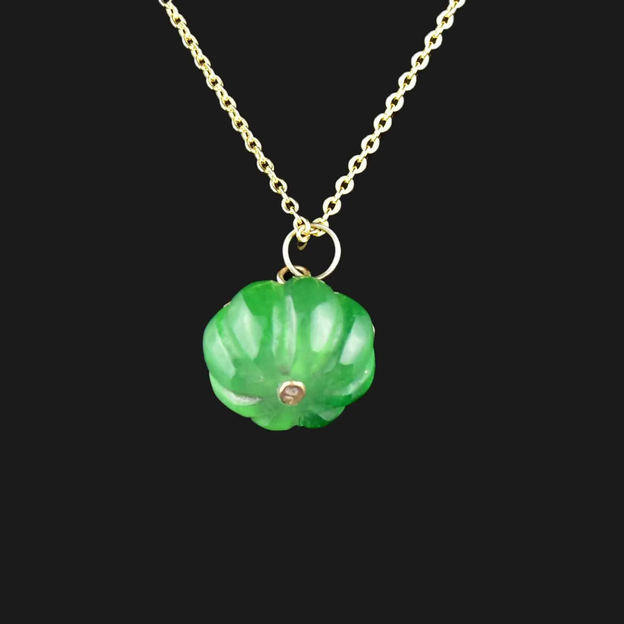 Gold Carved Jade Pumpkin Charm Necklace