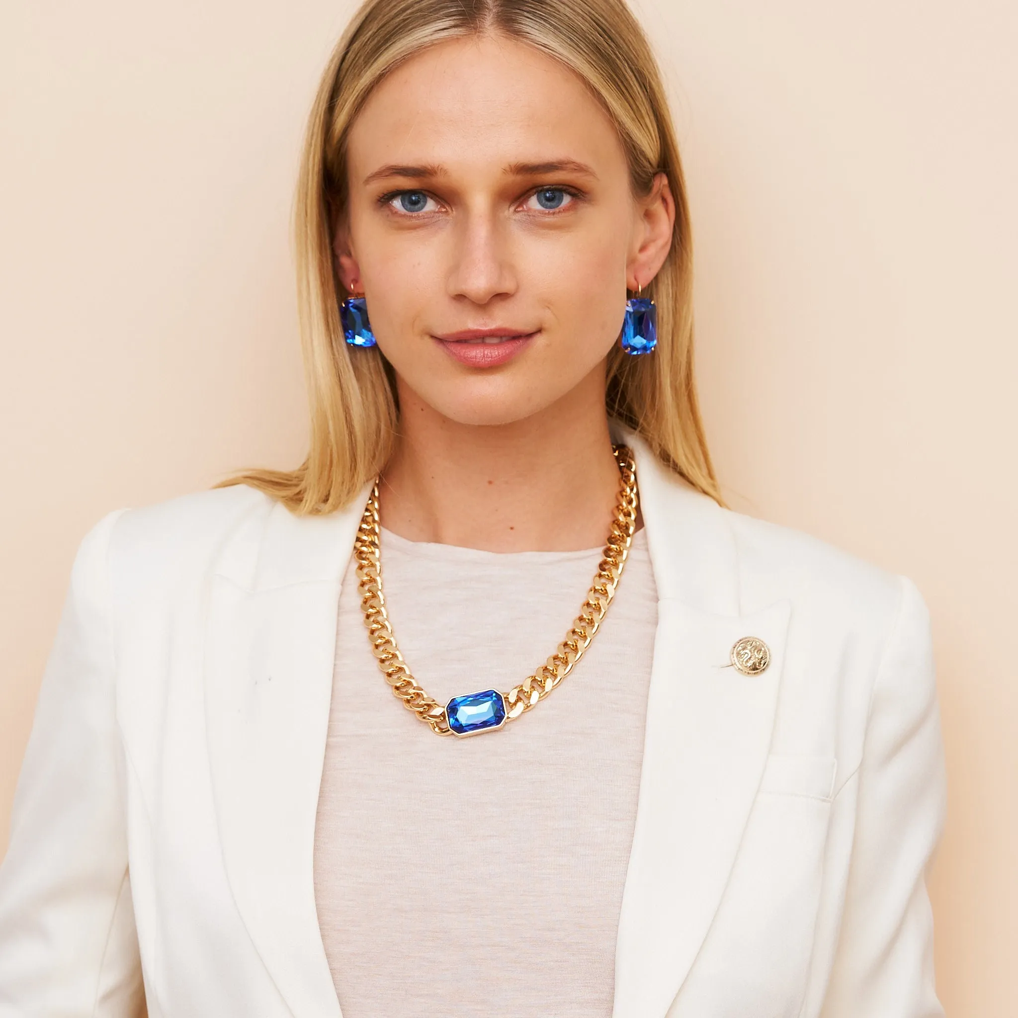 Gold Chain & Sapphire Toggle Necklace