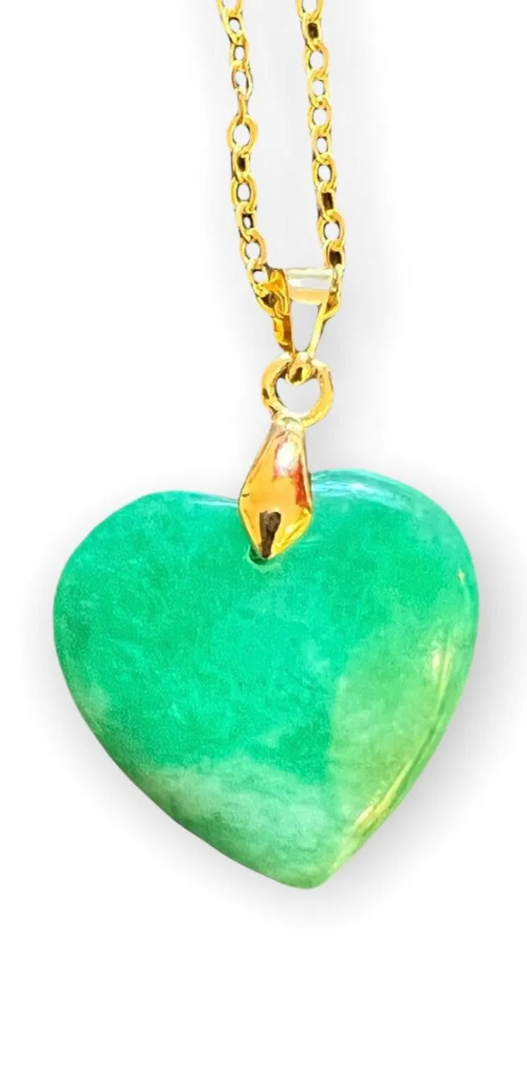 Gold Plated Jade Heart Pendant Necklace