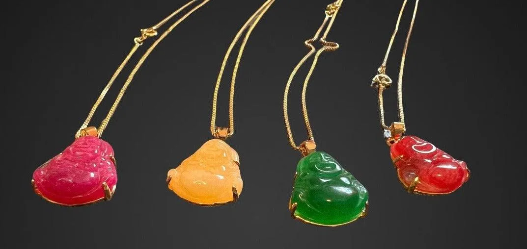 Gold Plated Jade Laughing Mini Buddha Pendant Necklace