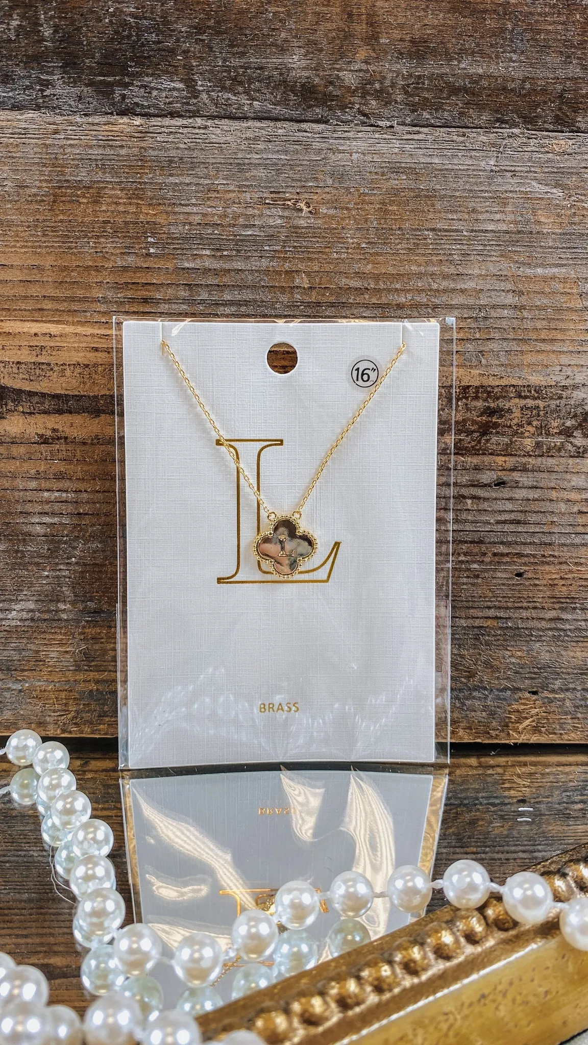 Gold Textured Clover Reversible Initial 16"-18" Necklace -10 Letters