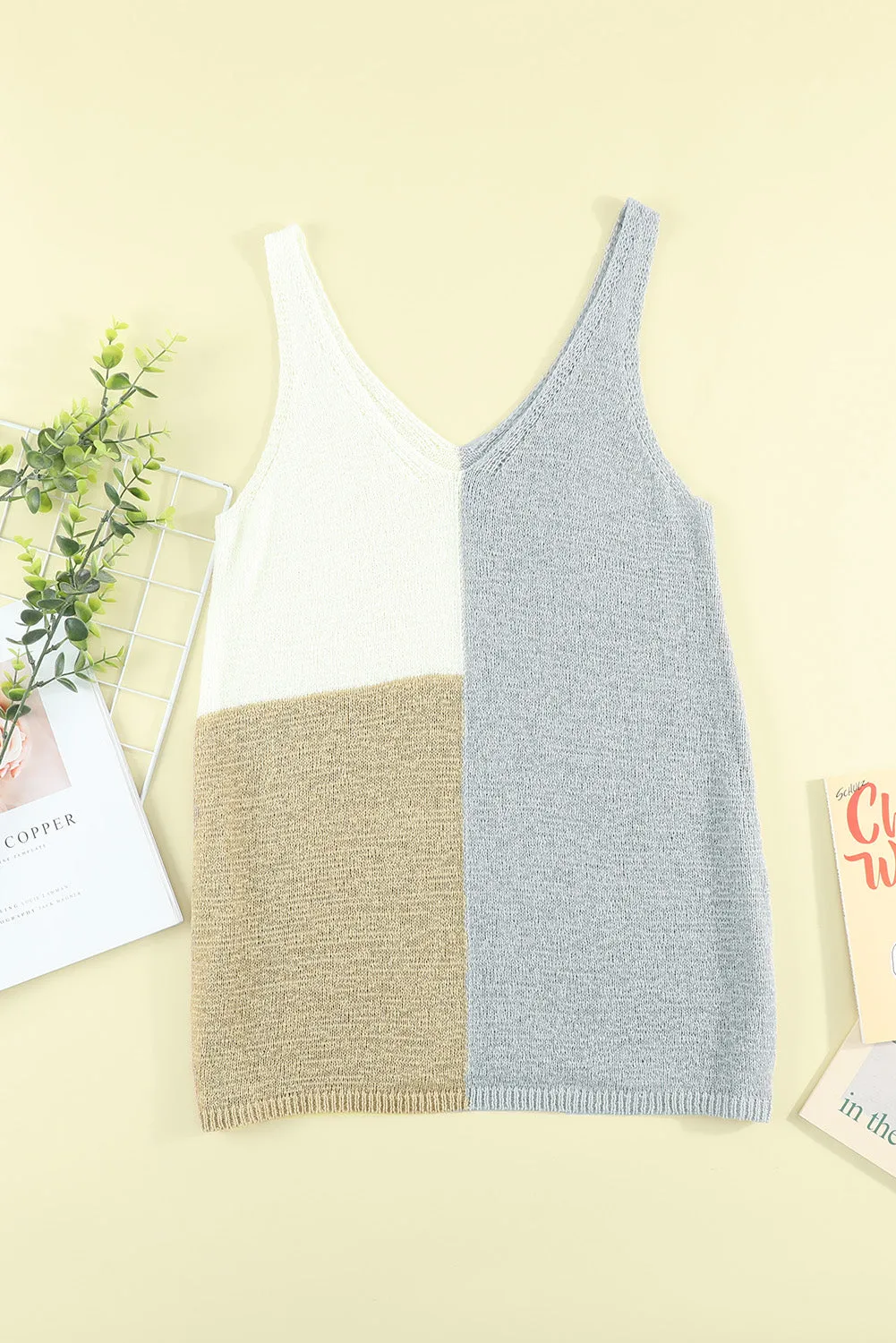 Gray Color Block Knitted Tank Top