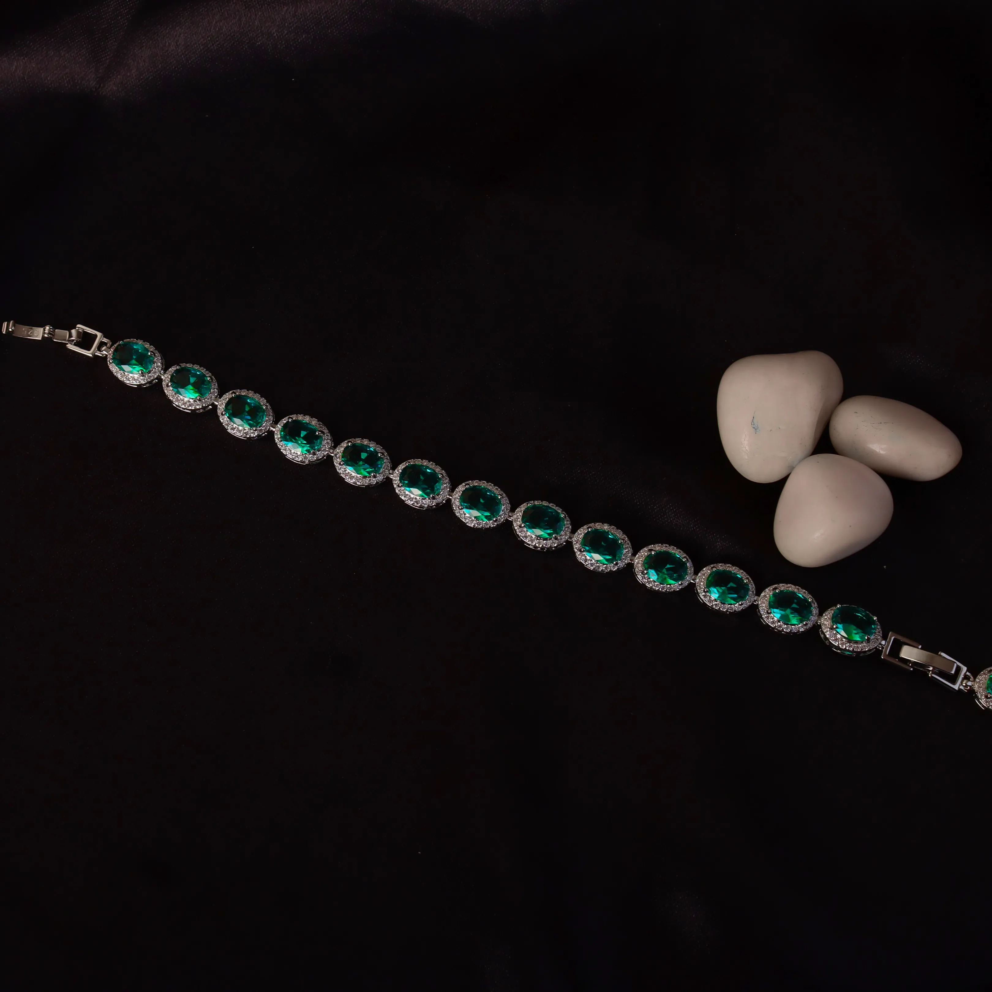 G.Silver Green Stone Bracelet.