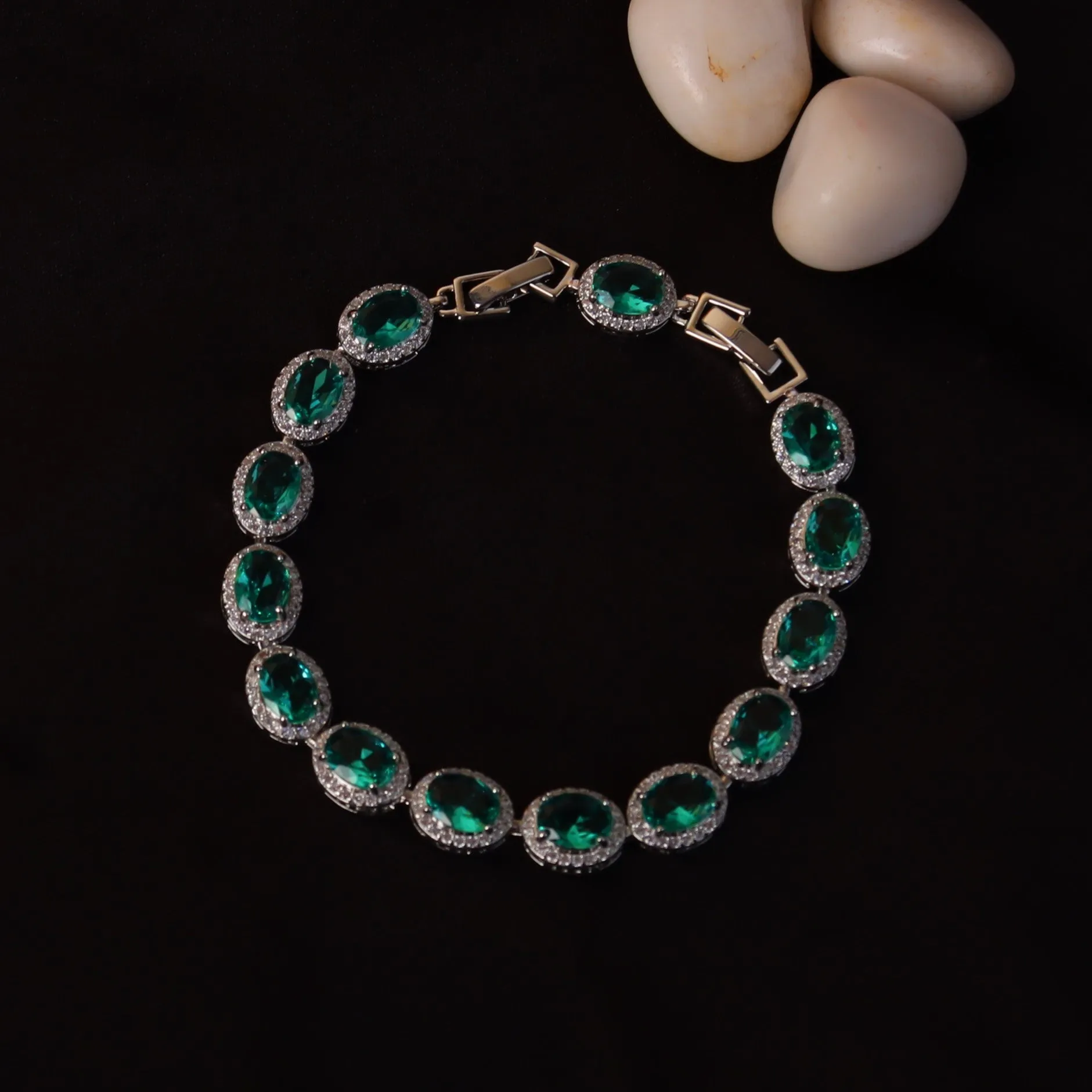 G.Silver Green Stone Bracelet.