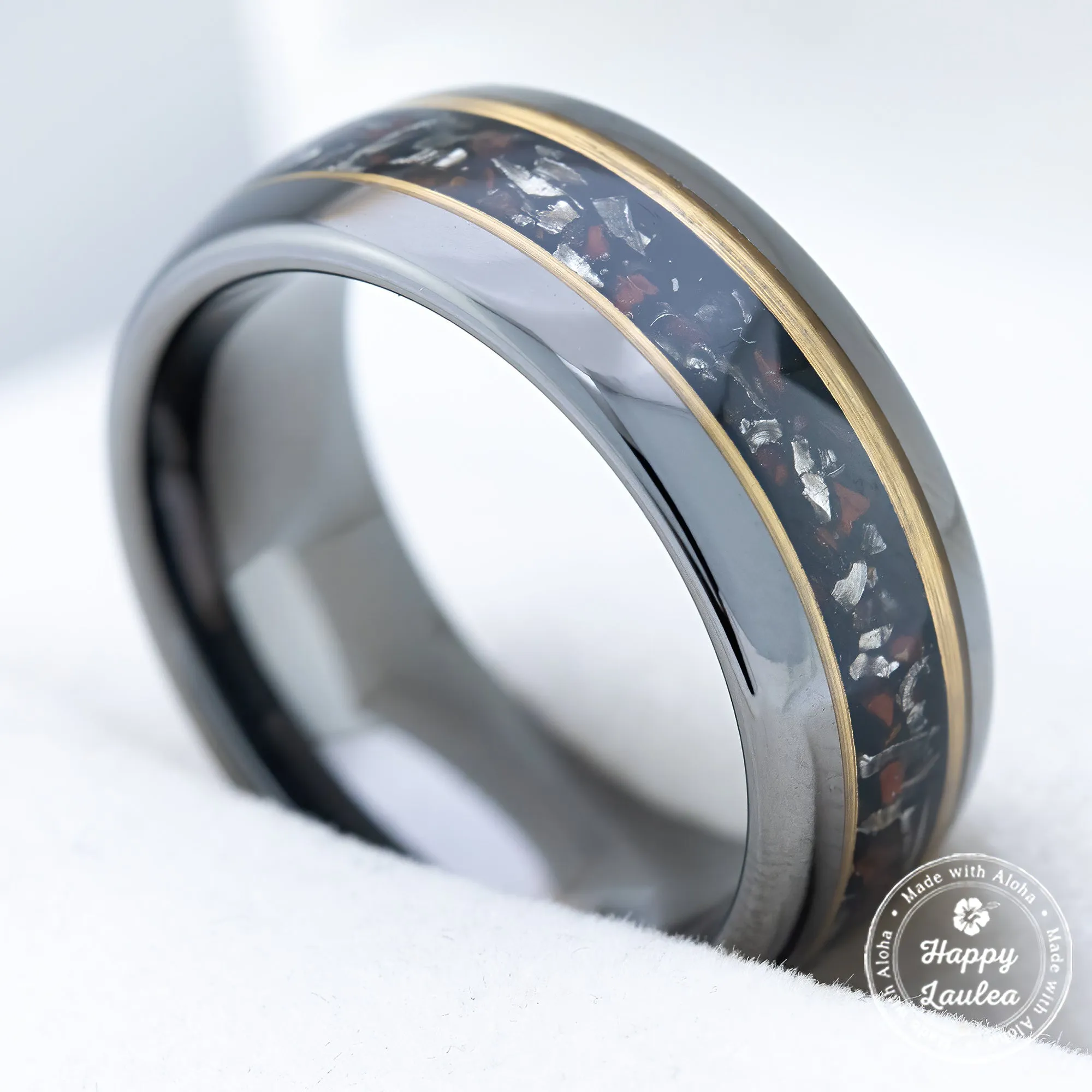 Gun Grey Tungsten Ring [8mm width] Meteorite & Dinosaur Bone