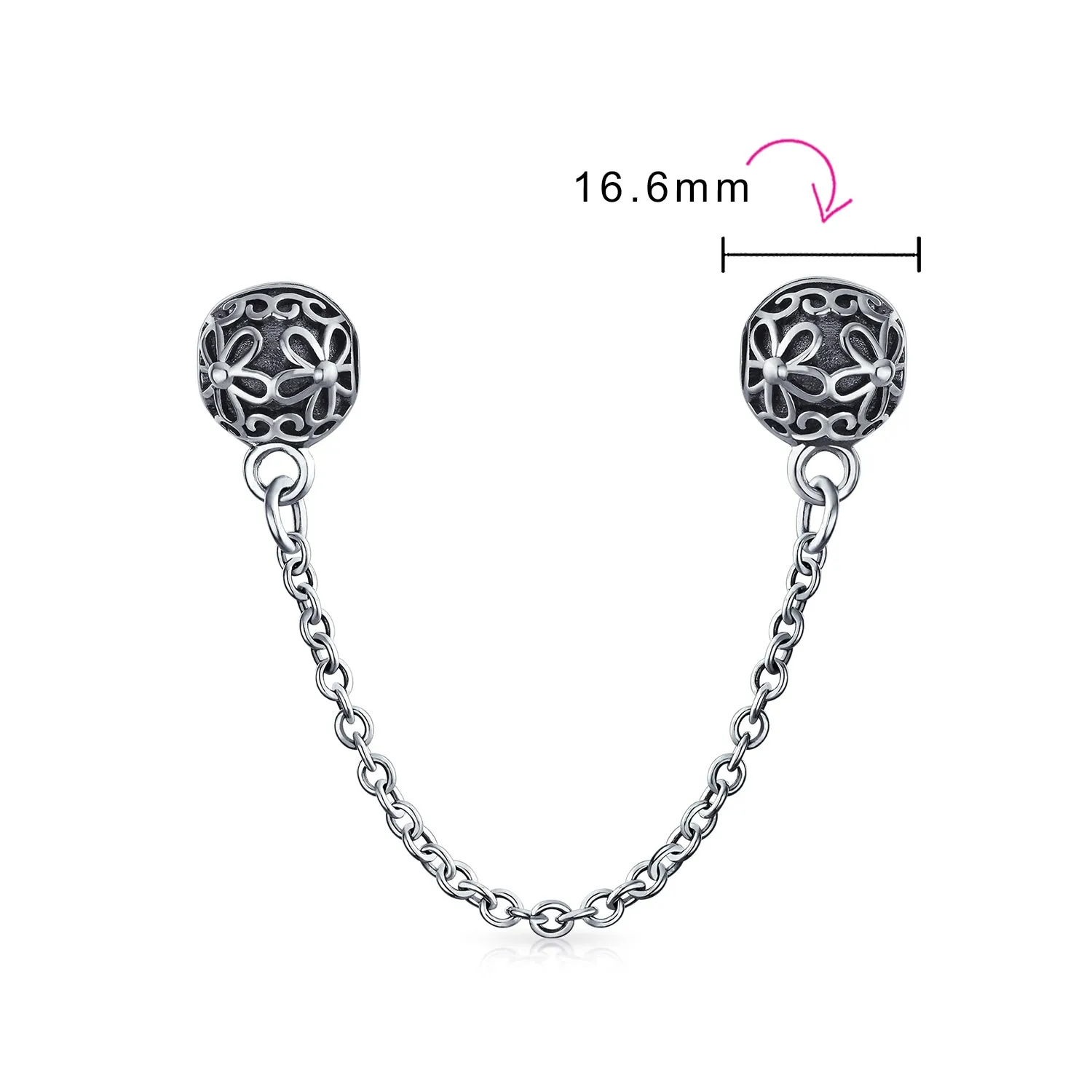 Handcuff Floral Daisy Chain Spacer Stopper Bead Charm .925 Silver