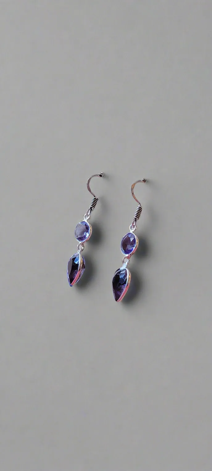 Heart & Circle Tanzanite Dangle Earrings in .925 Sterling Silver Handmade Artisan Jewelry