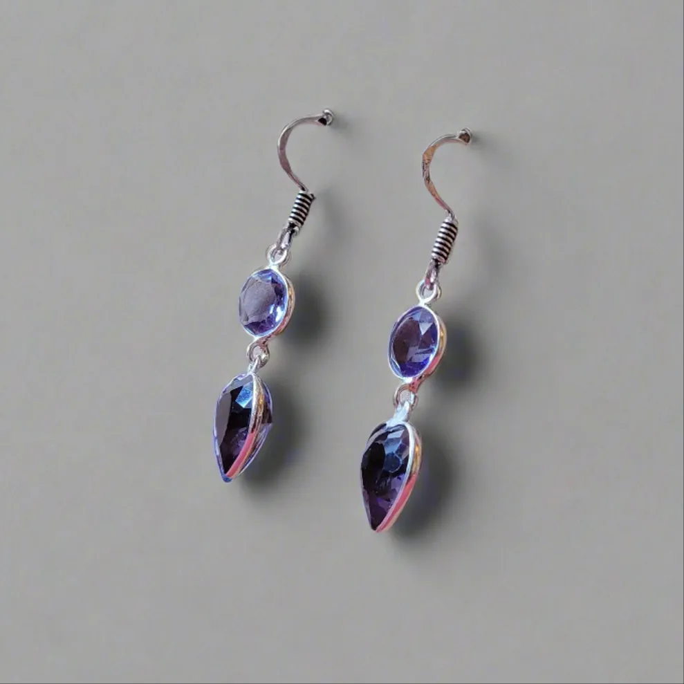 Heart & Circle Tanzanite Dangle Earrings in .925 Sterling Silver Handmade Artisan Jewelry