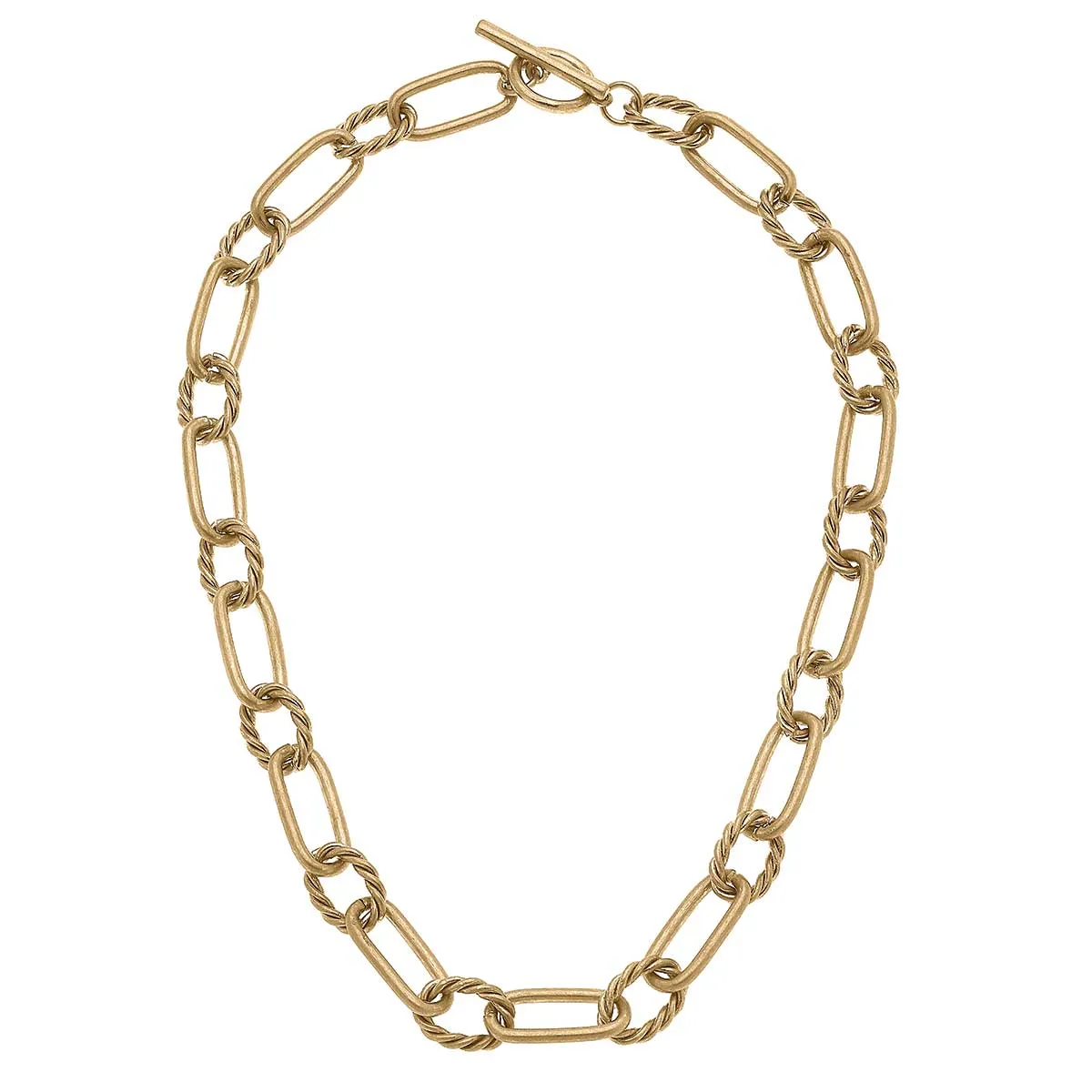 Lennon Twisted Metal Chain Link Necklace in Worn Gold