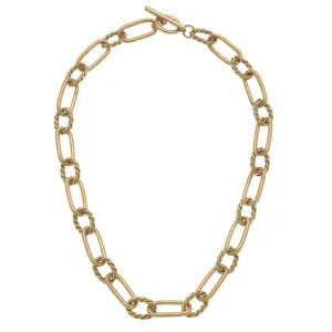 Lennon Twisted Metal Chain Link Necklace in Worn Gold