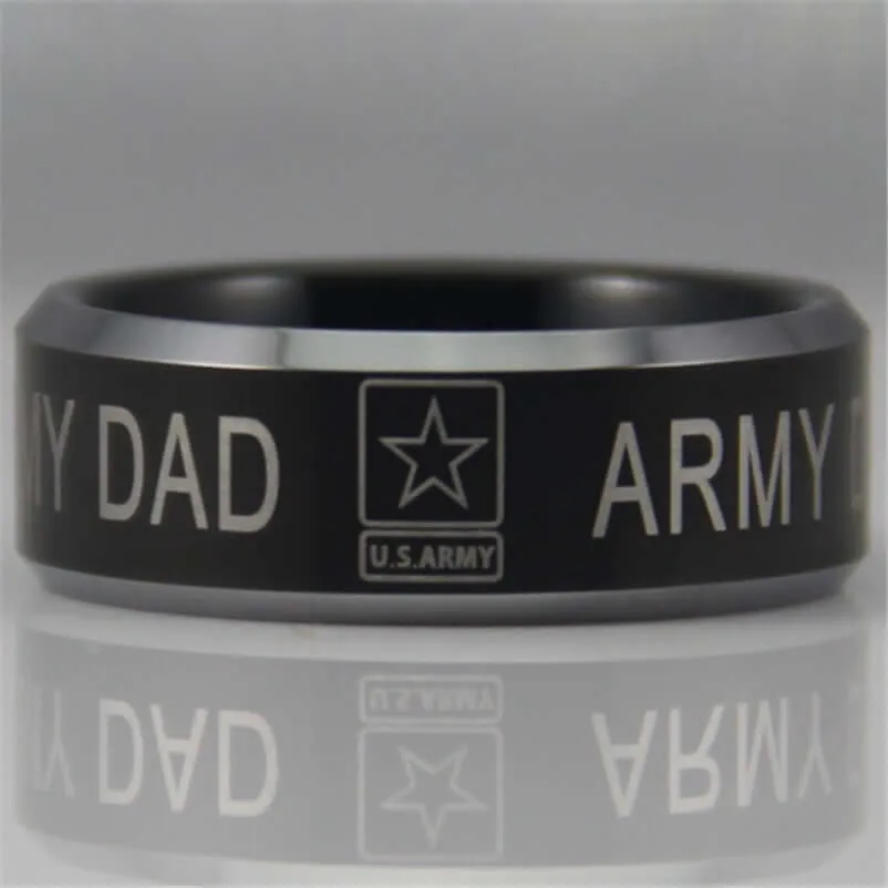 Men's Black Tungsten Carbide Army Dad Comfort Ring