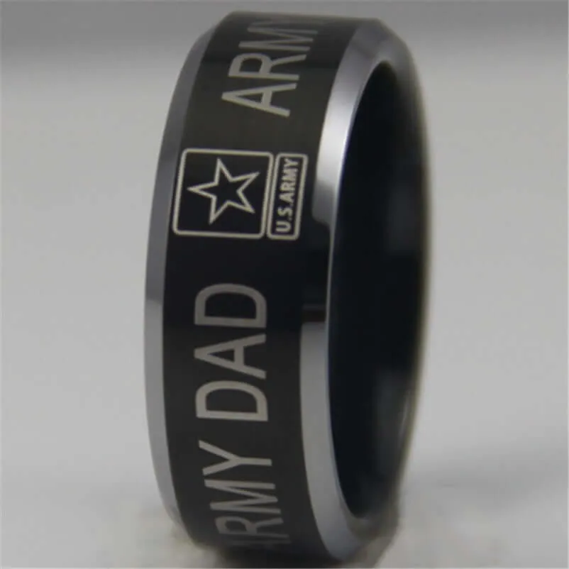 Men's Black Tungsten Carbide Army Dad Comfort Ring