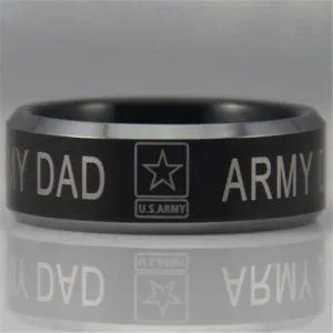 Men's Black Tungsten Carbide Army Dad Comfort Ring