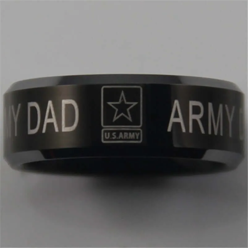 Men's Black Tungsten Carbide Army Dad Comfort Ring