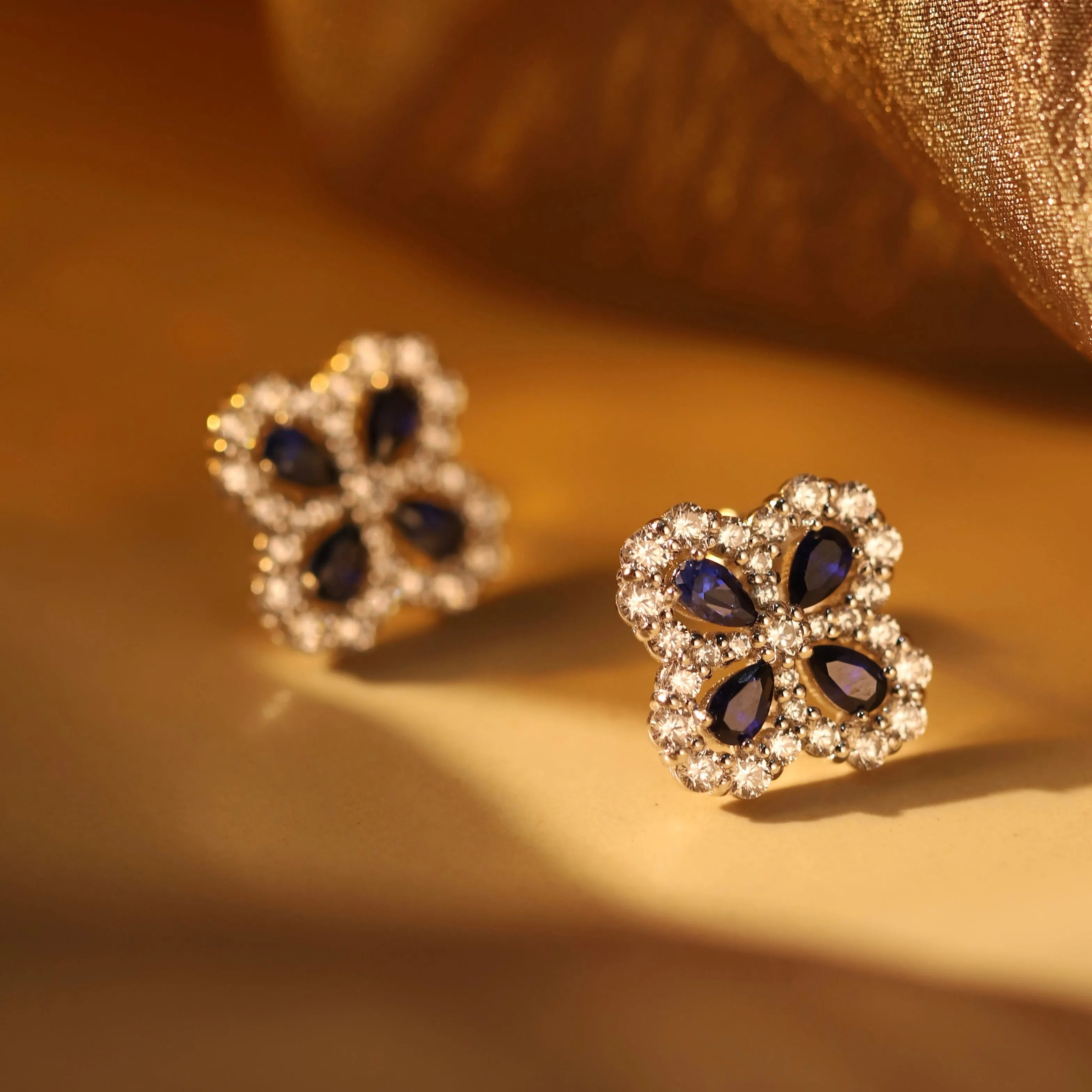 Meryl Lucky Four-Leaf Sapphire Earrings