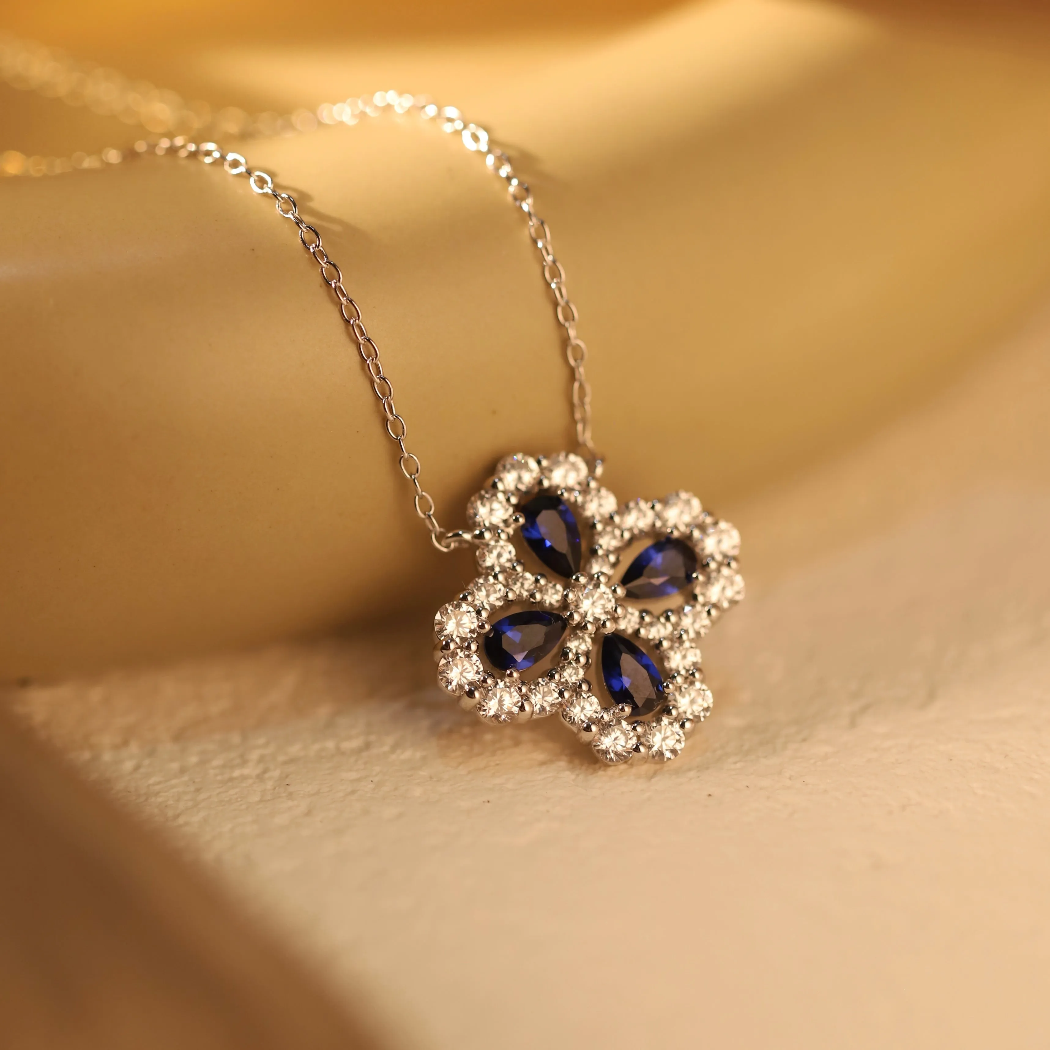 Meryl Lucky Four-Leaf Sapphire Necklace